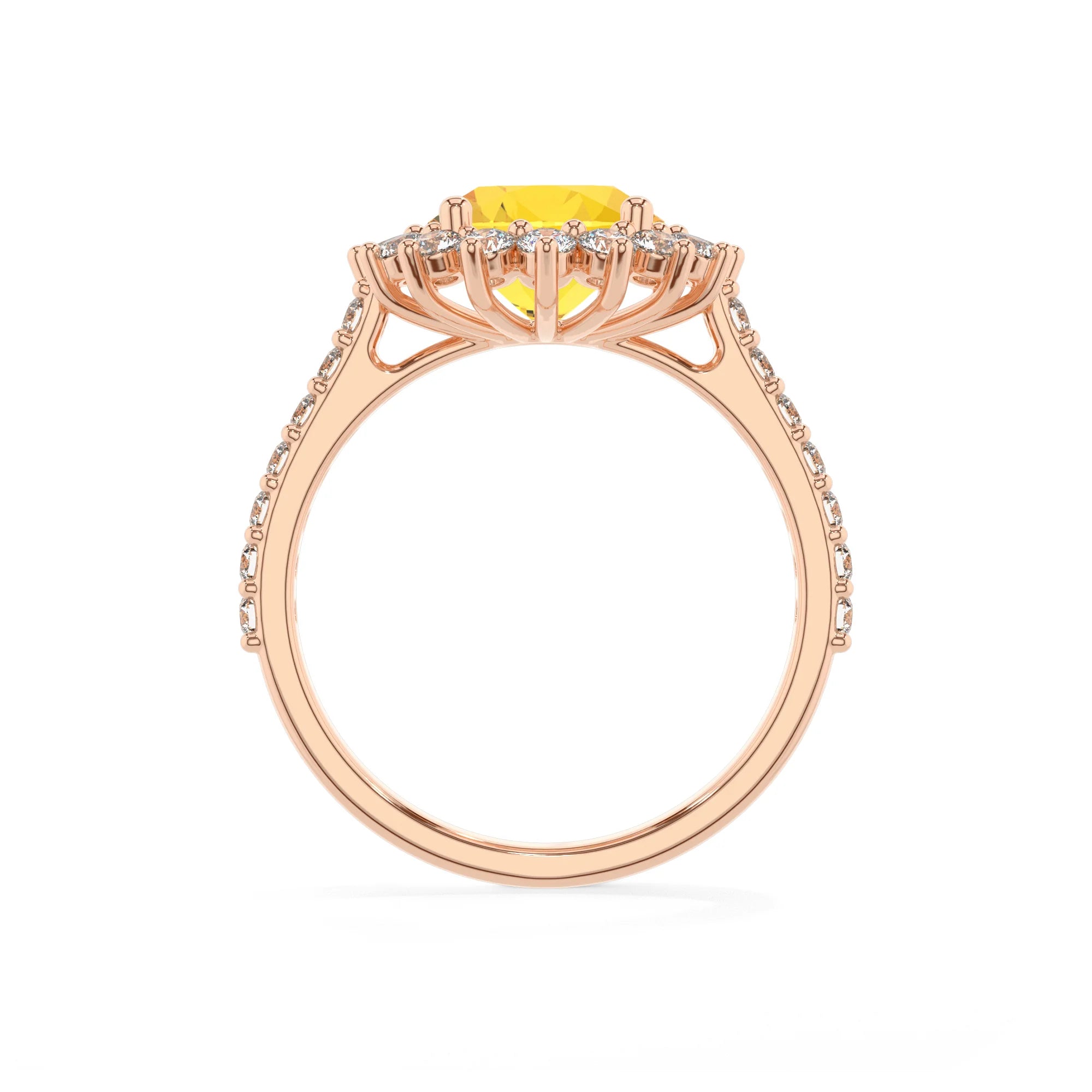 lab grown yellow-sapphire round solitaire rings in rose gold 