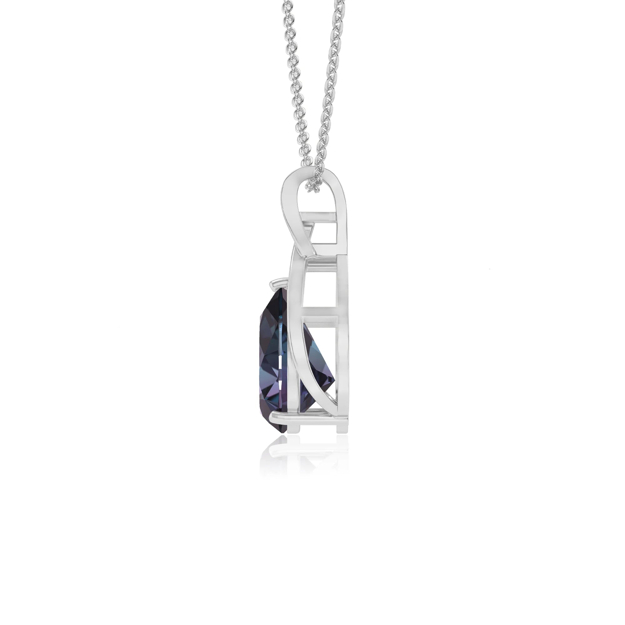 lab grown alexandrite pear solitaire necklaces in sterling silver 