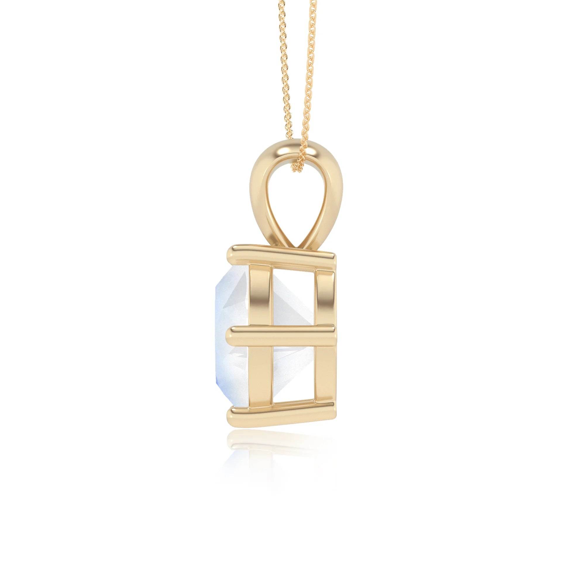 natural rainbow-moonstone round solitaire necklaces in yellow gold 