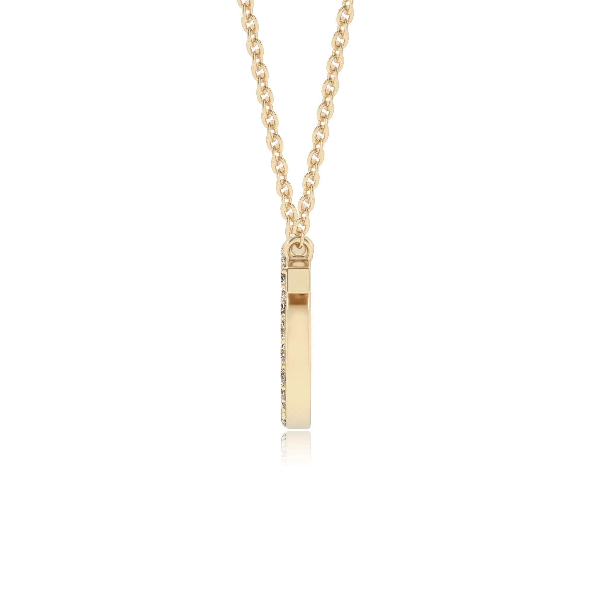 lab grown moissanite round necklaces in yellow gold 