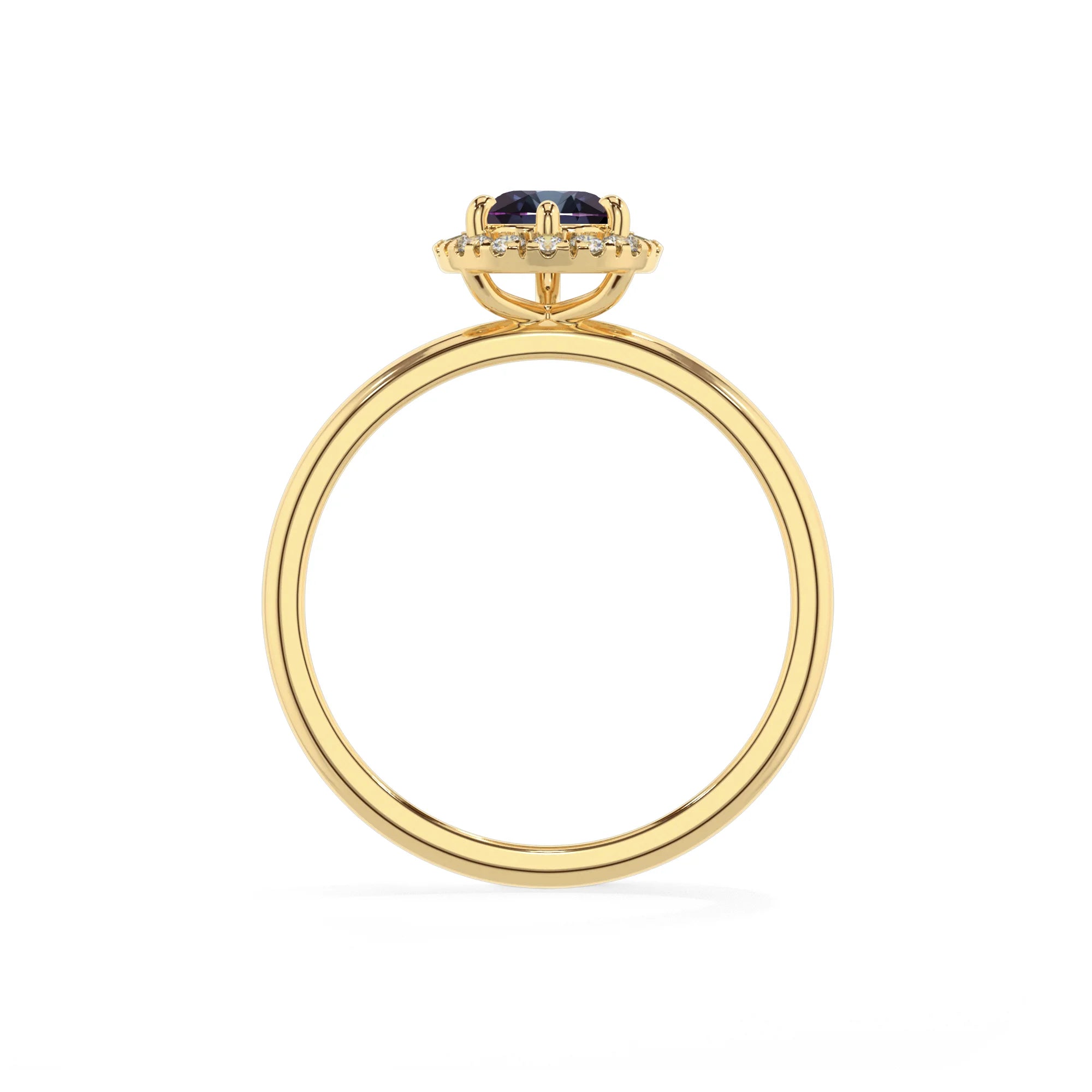 lab grown alexandrite pear solitaire rings in yellow gold 