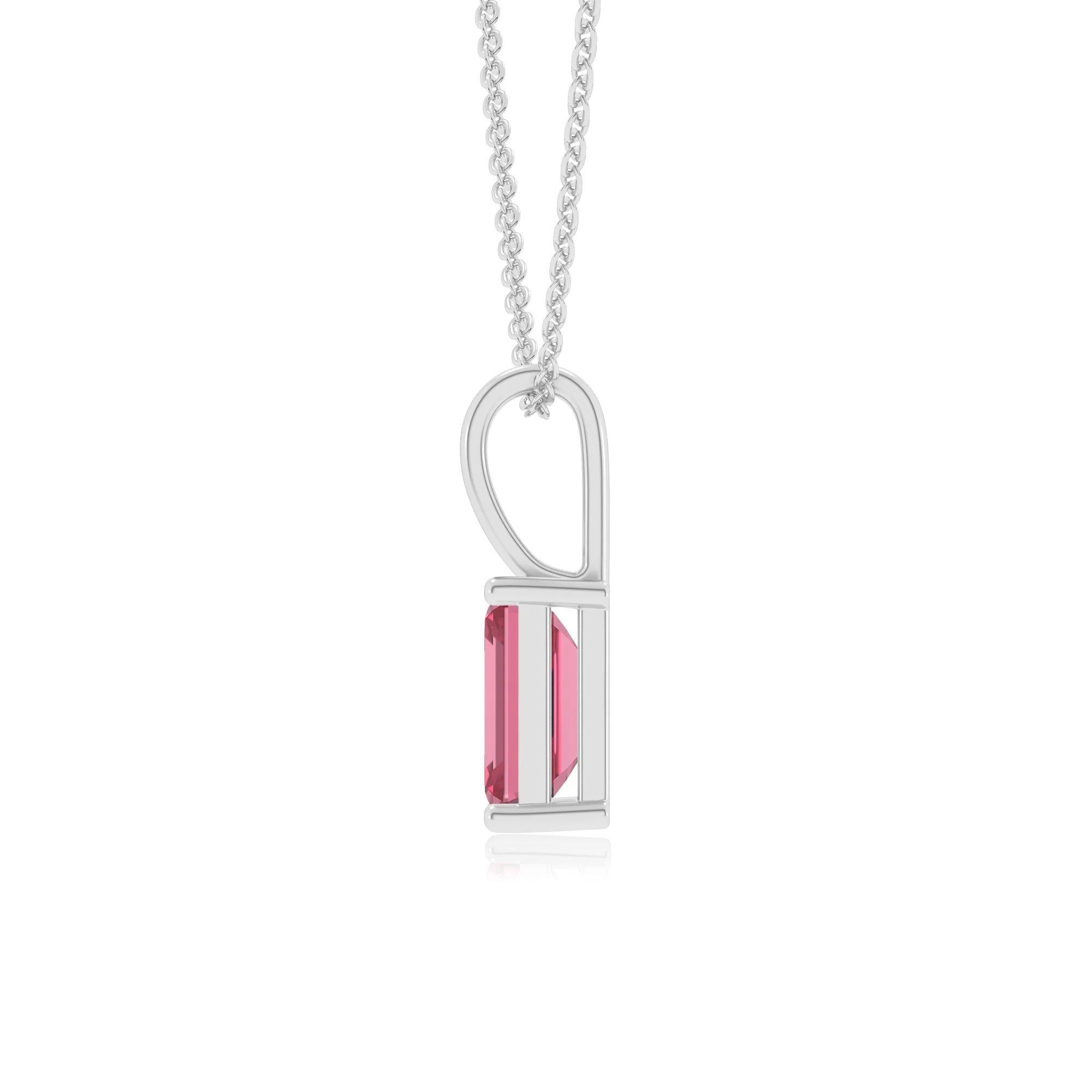 lab grown pink-tourmaline emerald cut solitaire necklaces in platinum 