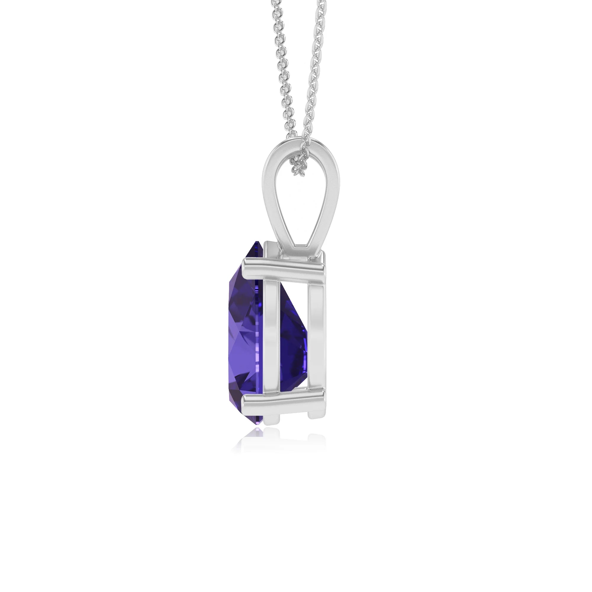 lab grown tanzanite pear solitaire v-bale necklaces in white gold 