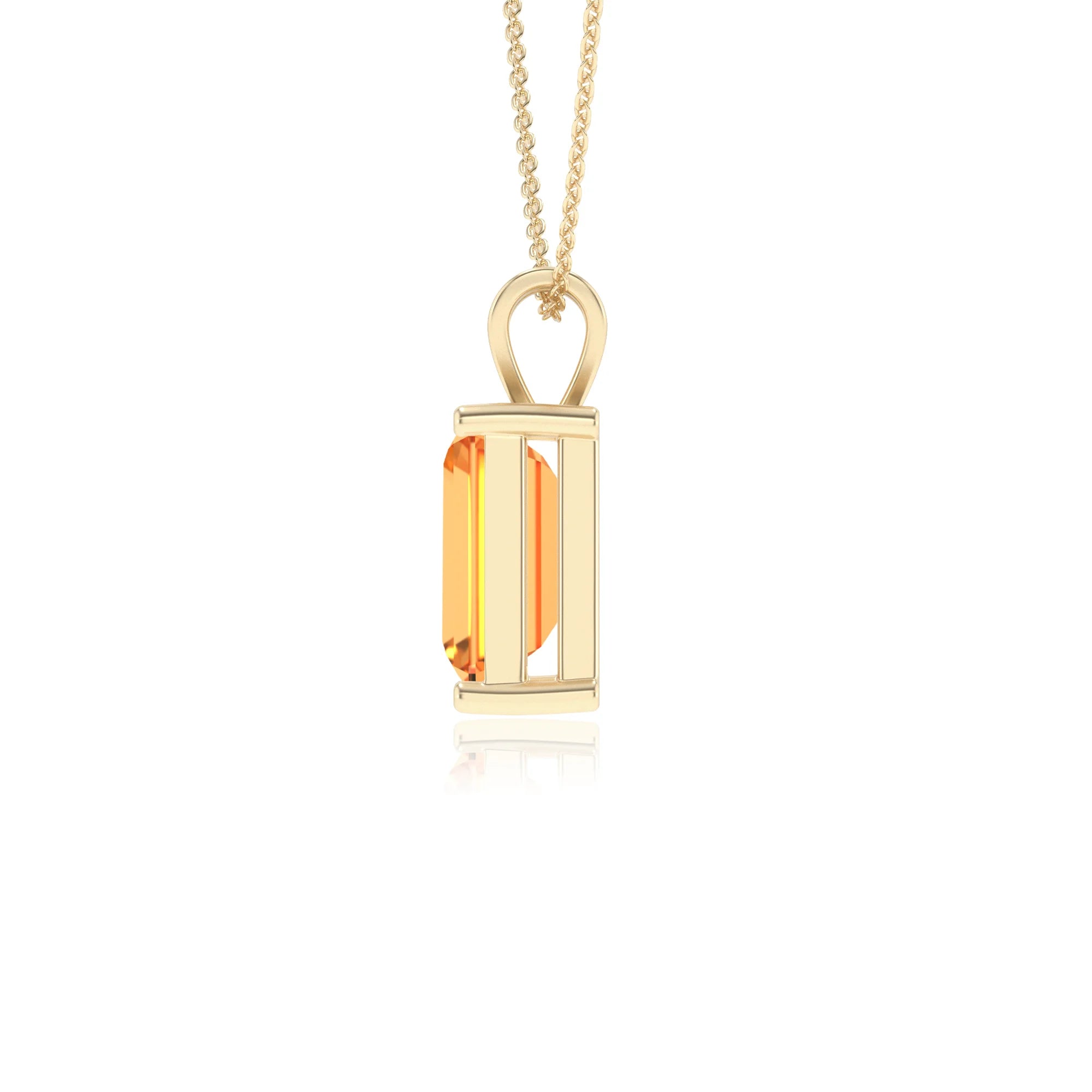 lab grown citrine emerald cut solitaire v-bale necklaces in yellow gold 