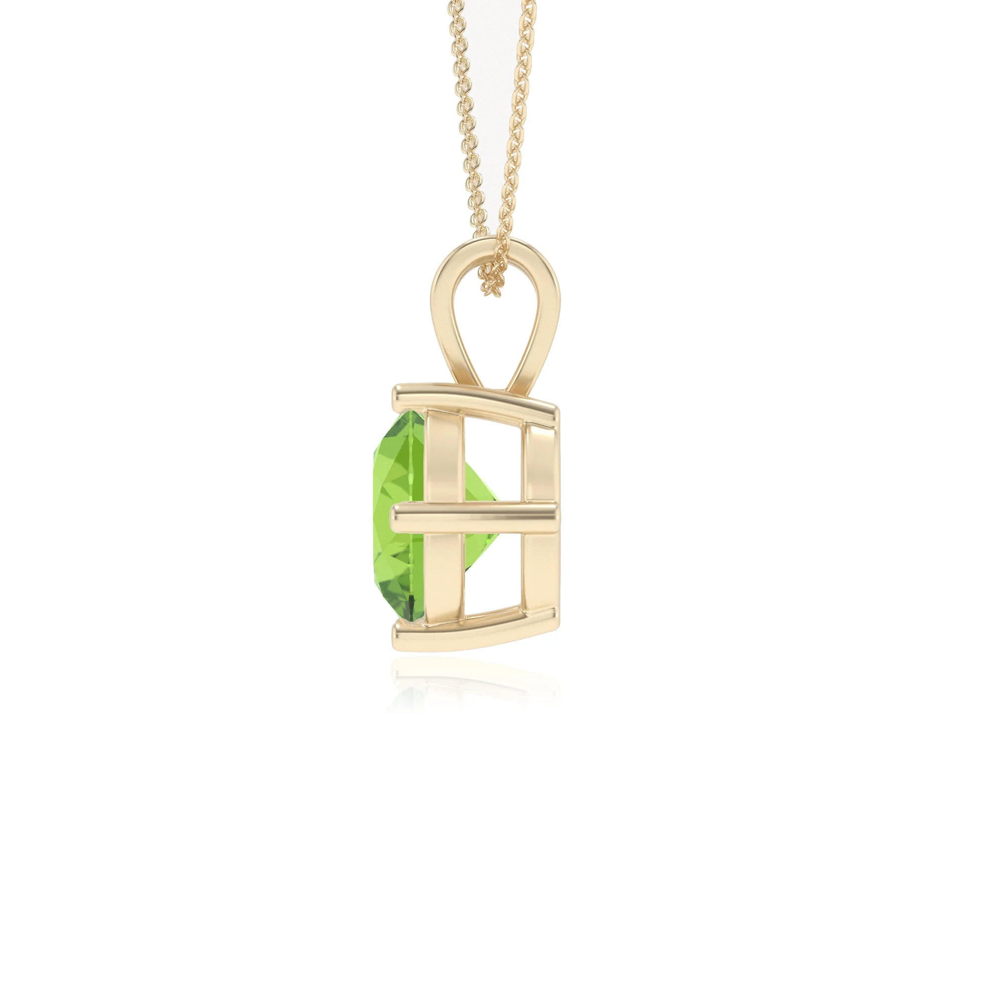 natural peridot round solitaire v-bale necklaces in yellow gold 