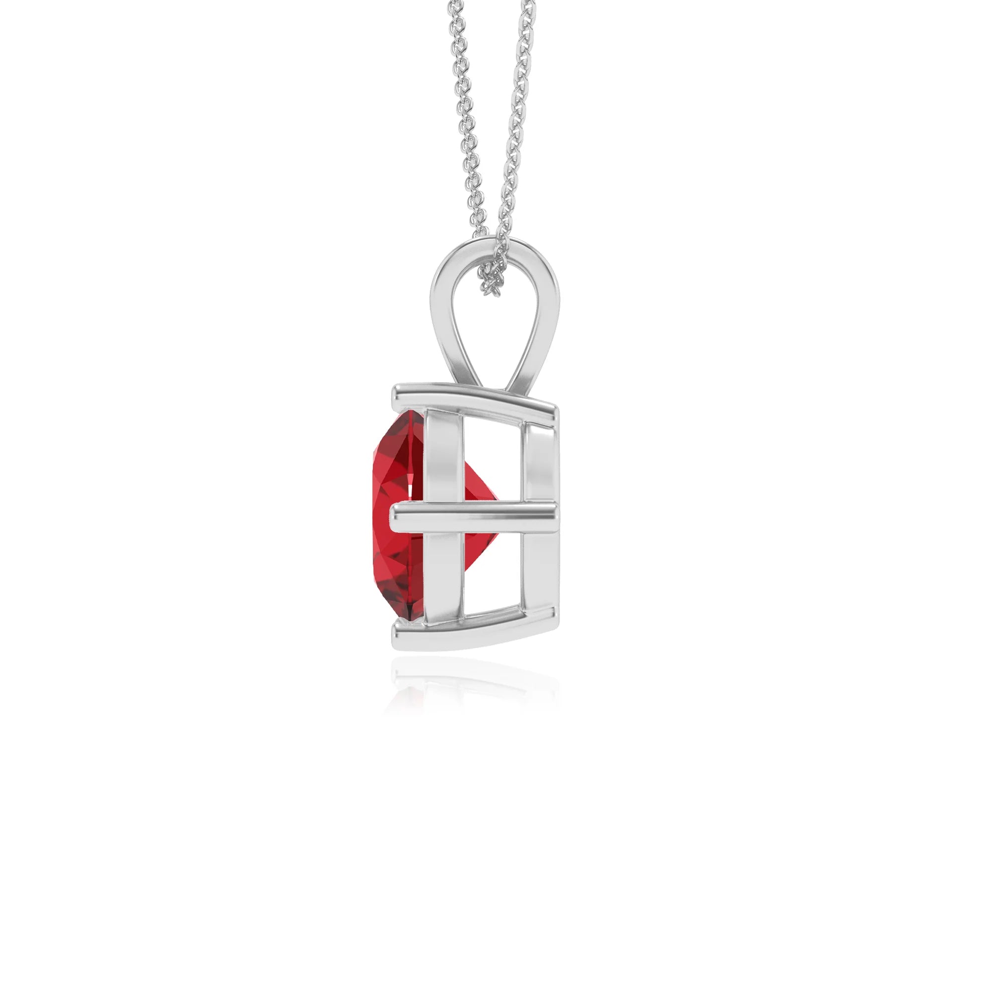 lab grown ruby round solitaire v-bale necklaces in white gold 