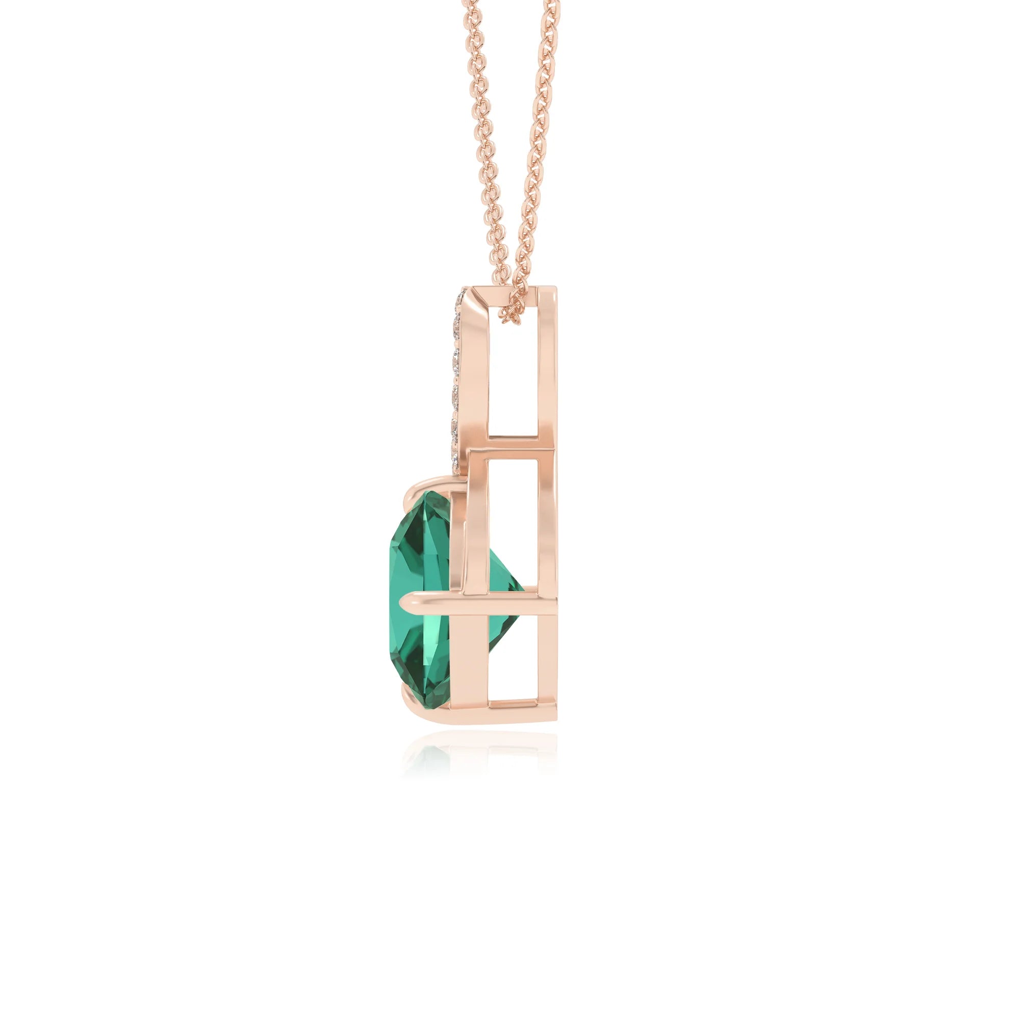 lab grown emerald cushion infinity necklaces in rose gold 