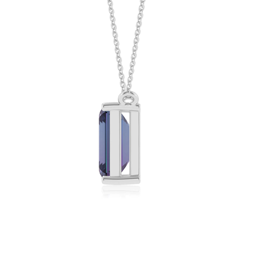 lab grown alexandrite emerald cut solitaire necklaces in sterling silver 