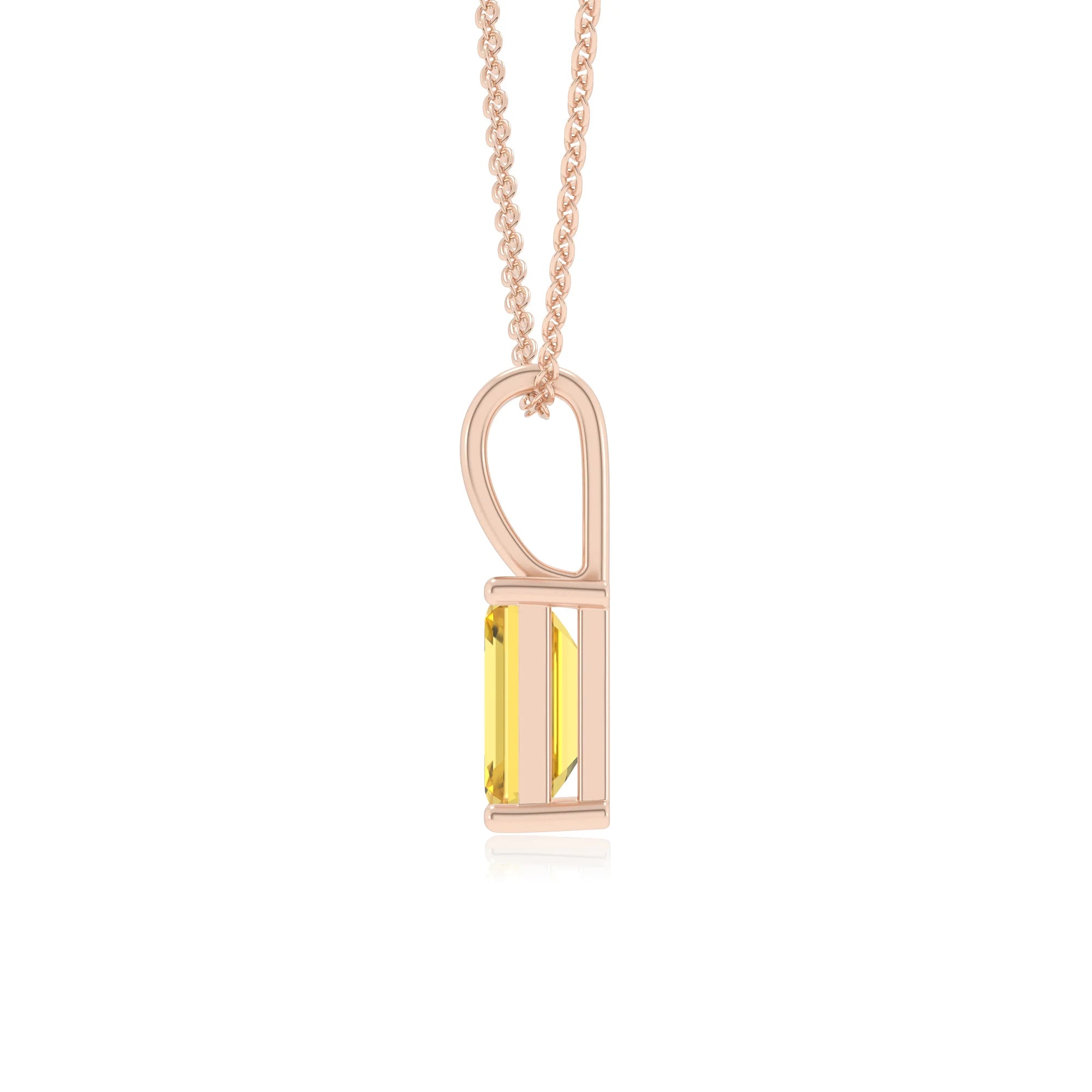 lab grown yellow-sapphire emerald cut solitaire necklaces in rose gold 