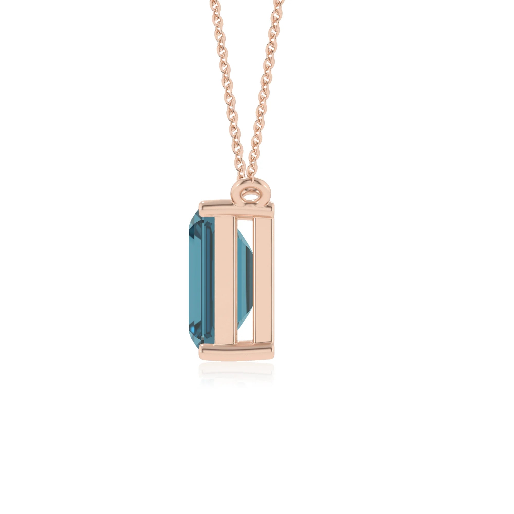 natural london-blue-topaz emerald cut solitaire necklaces in rose gold 