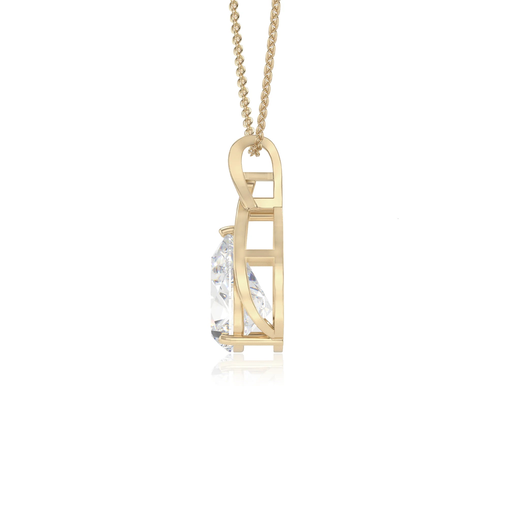 lab grown moissanite pear solitaire necklaces in yellow gold 