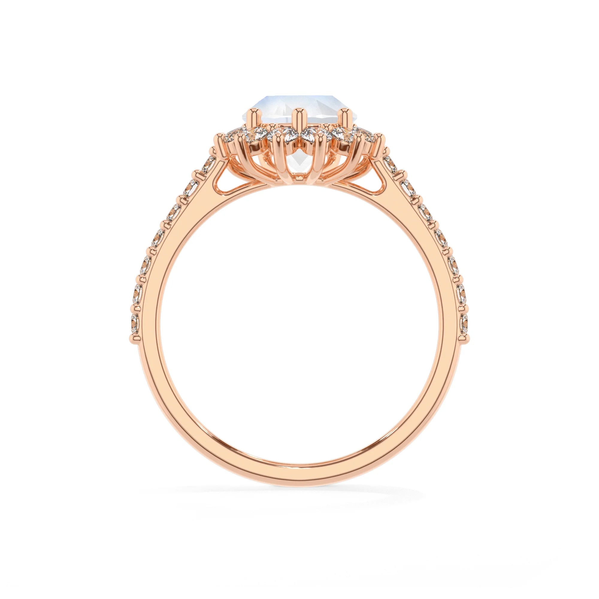 natural rainbow-moonstone pear solitaire rings in rose gold 