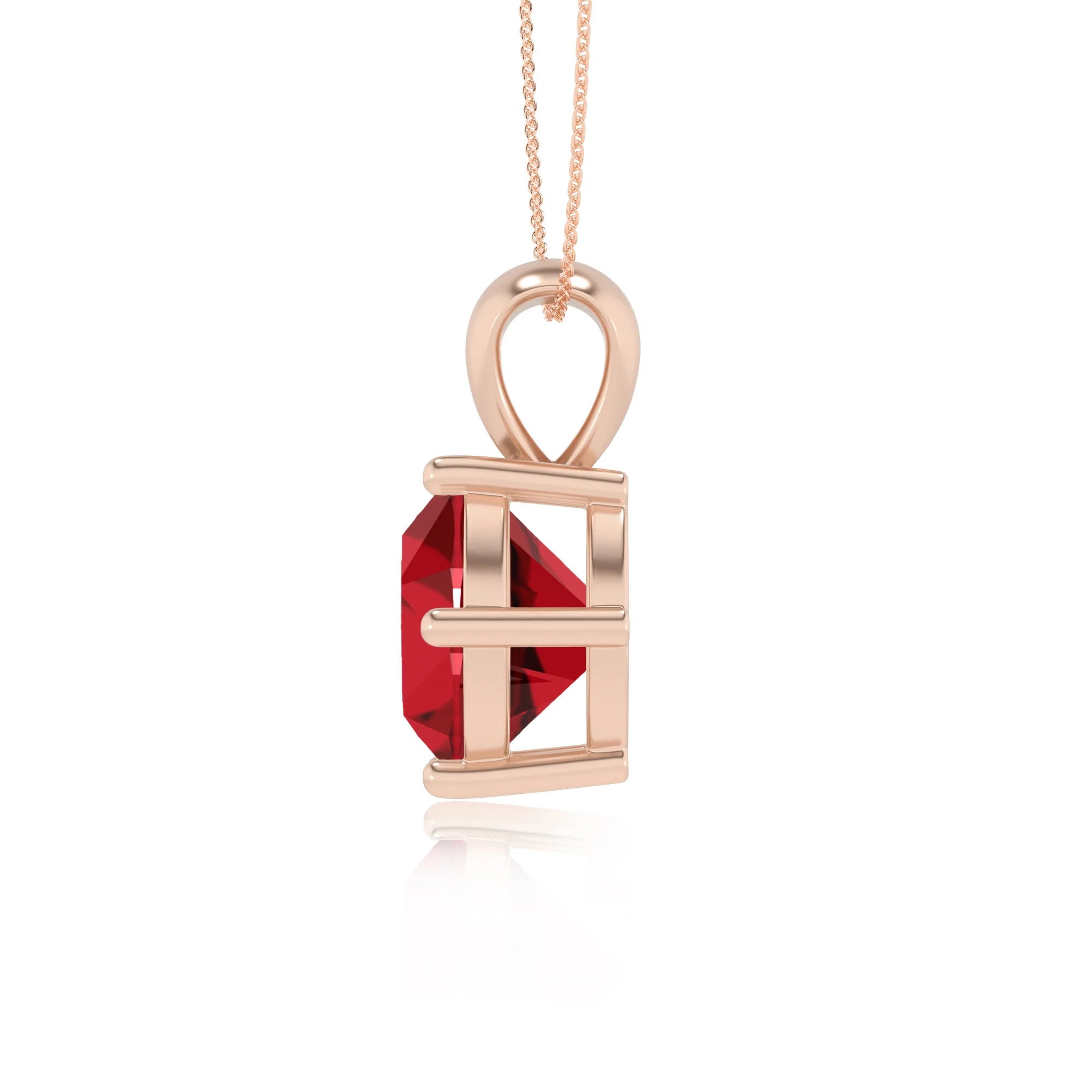 lab grown ruby round solitaire necklaces in rose gold 
