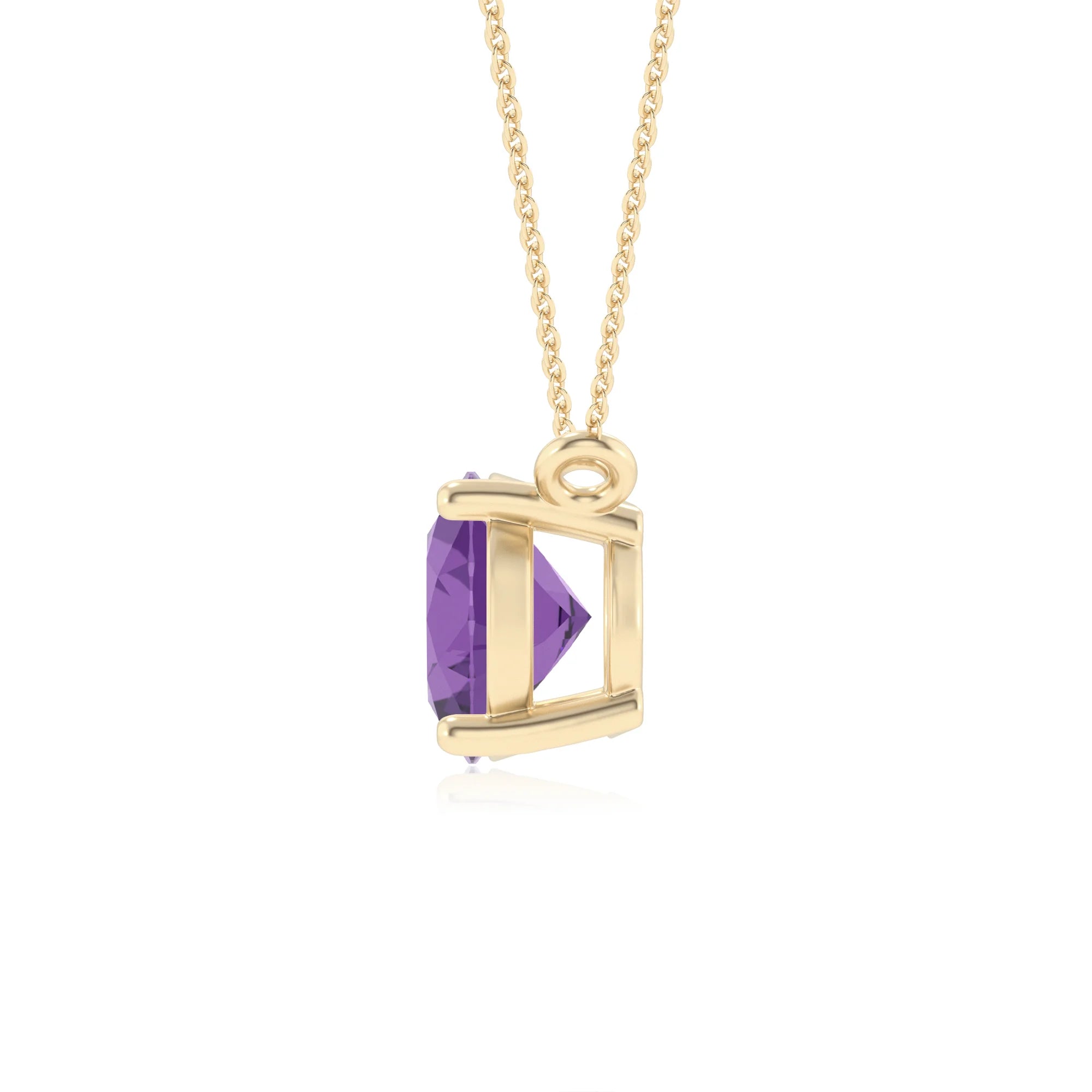 lab grown amethyst oval solitaire necklaces in yellow gold 