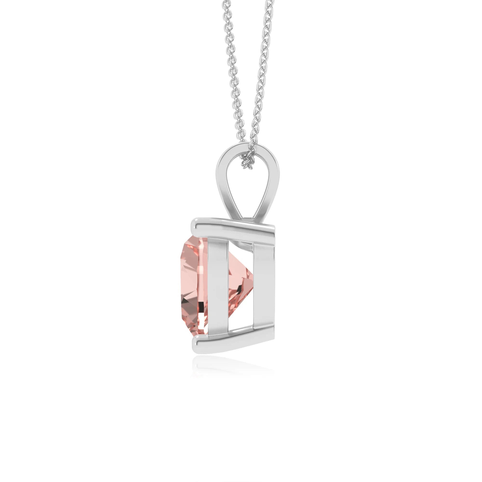 lab grown morganite heart solitaire v-bale necklaces in white gold 