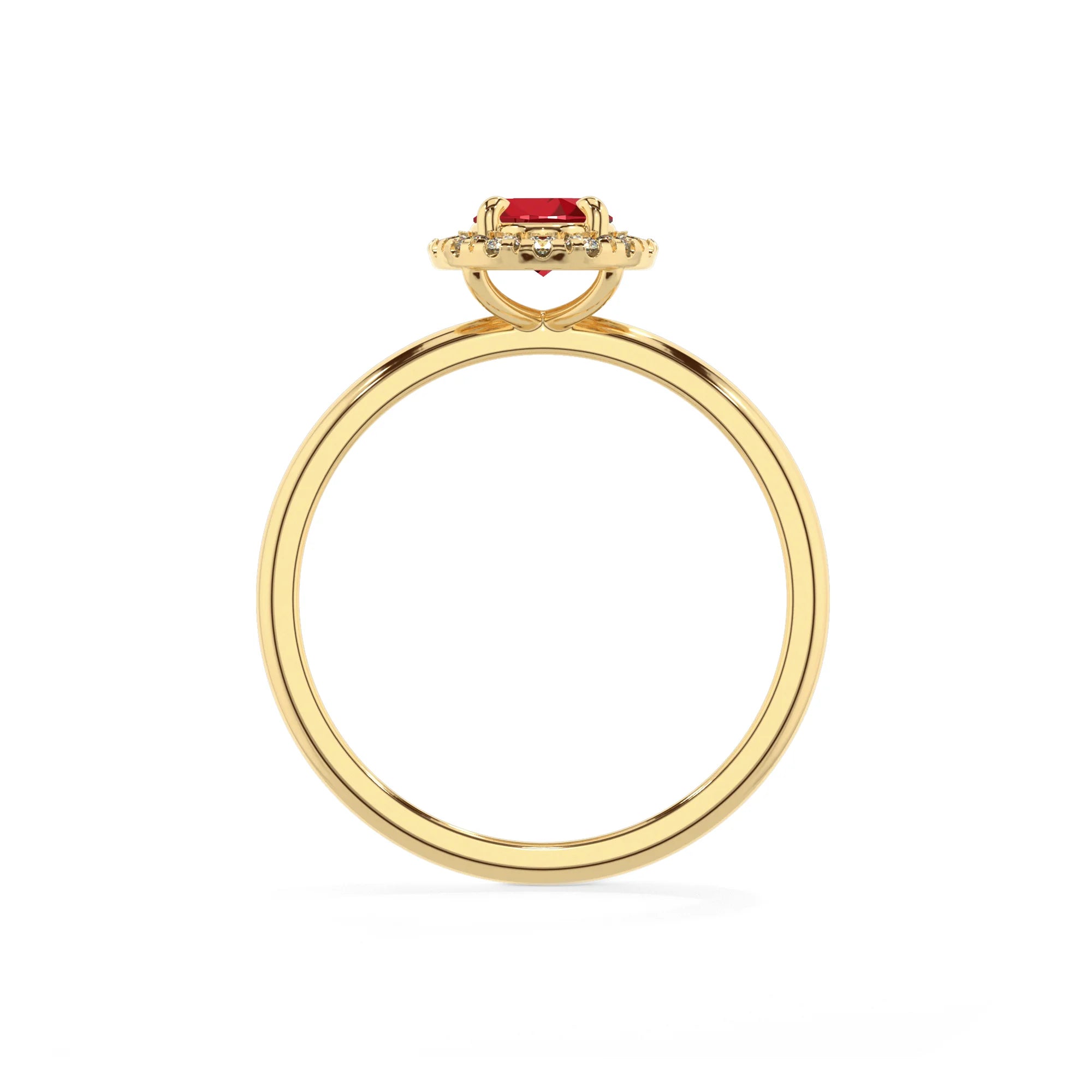 lab grown ruby oval solitaire rings in yellow gold 