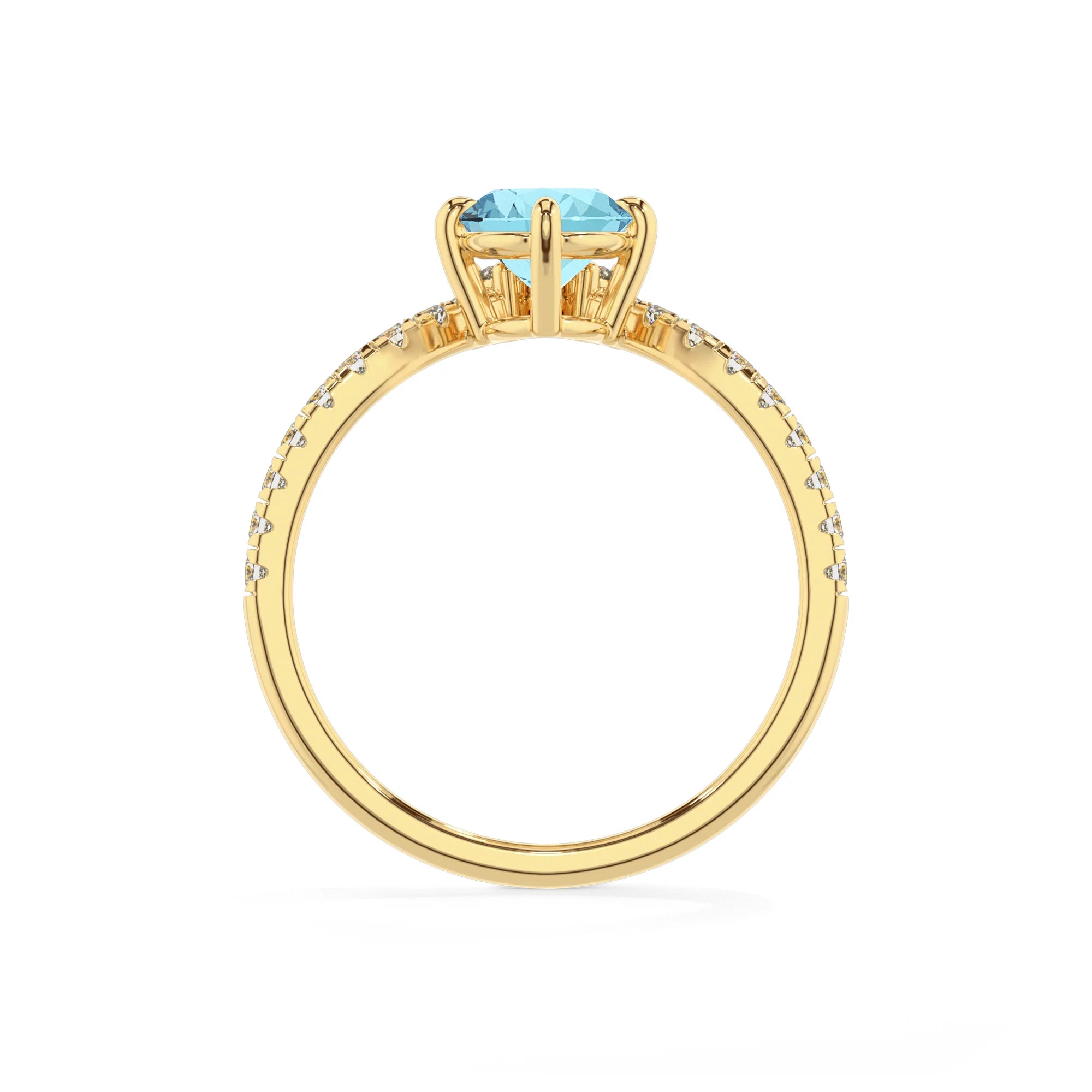 lab grown aquamarine oval solitaire rings in yellow gold 