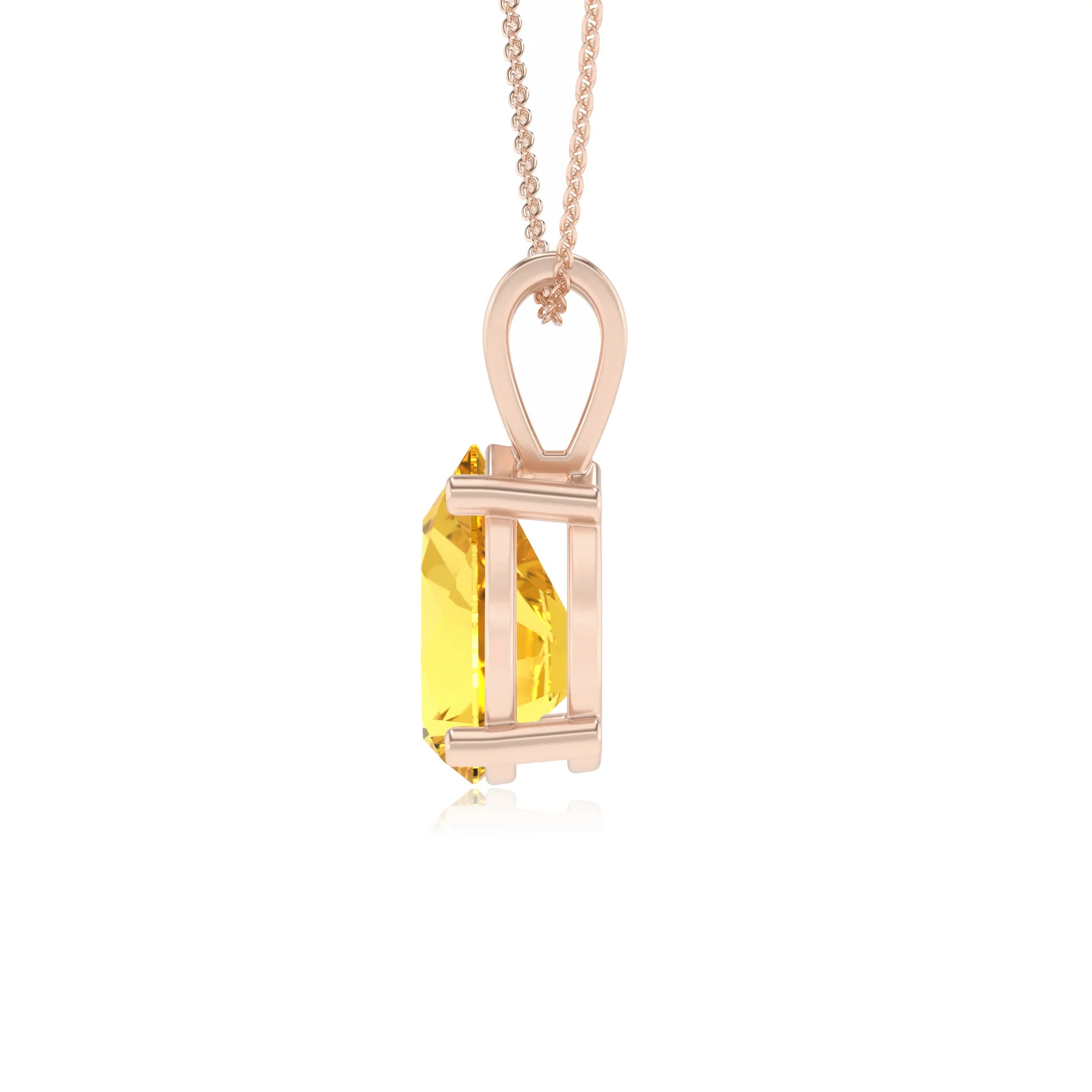 lab grown yellow-sapphire pear solitaire v-bale necklaces in rose gold 