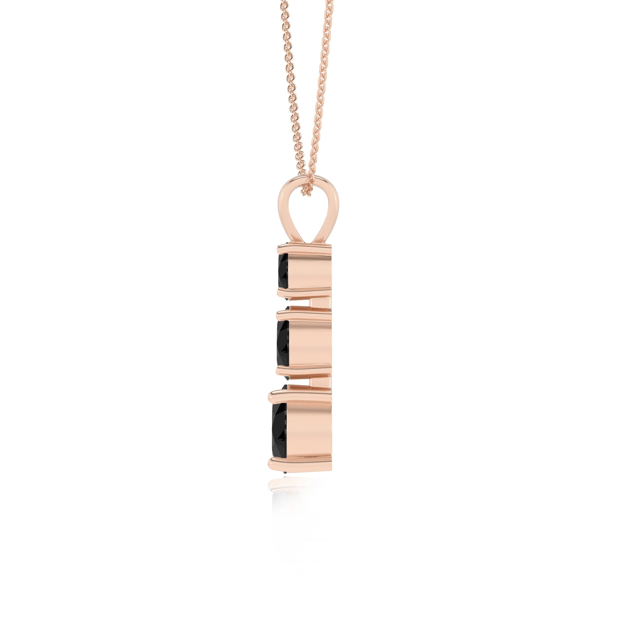 natural black-onyx round bar v-bale necklaces in rose gold 
