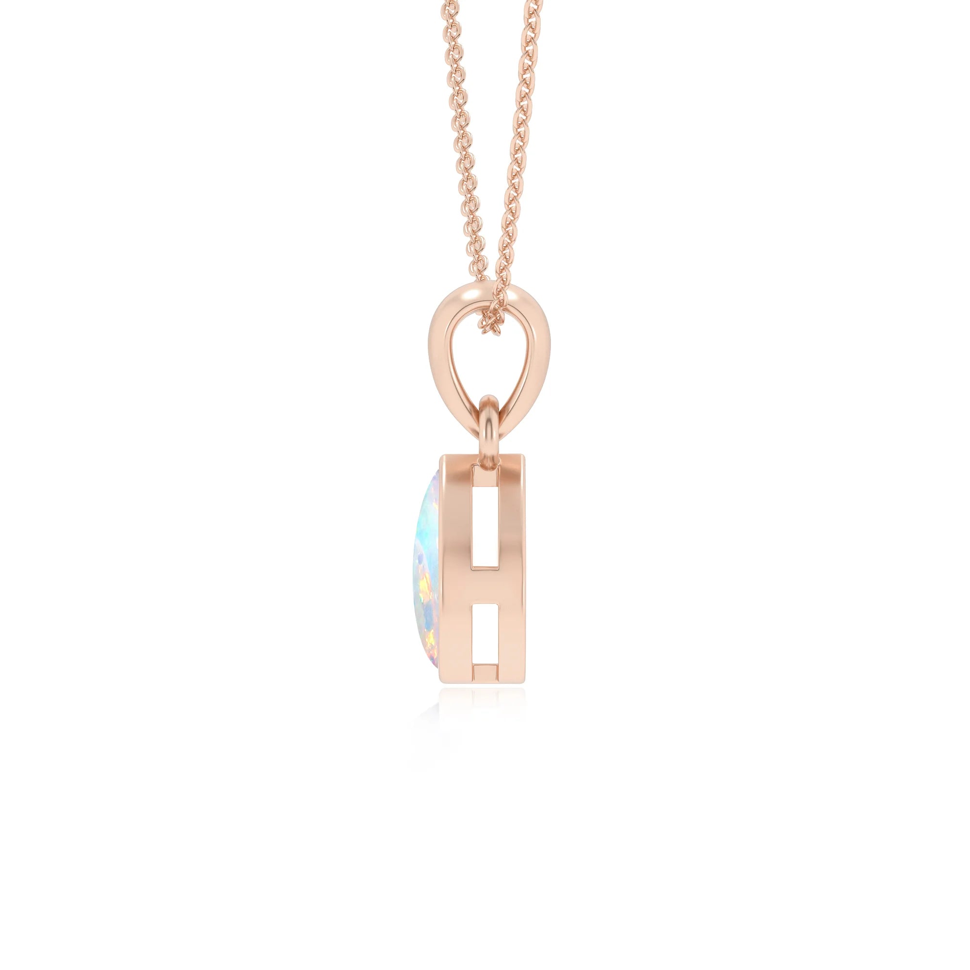lab grown opal pear solitaire necklaces in rose gold 