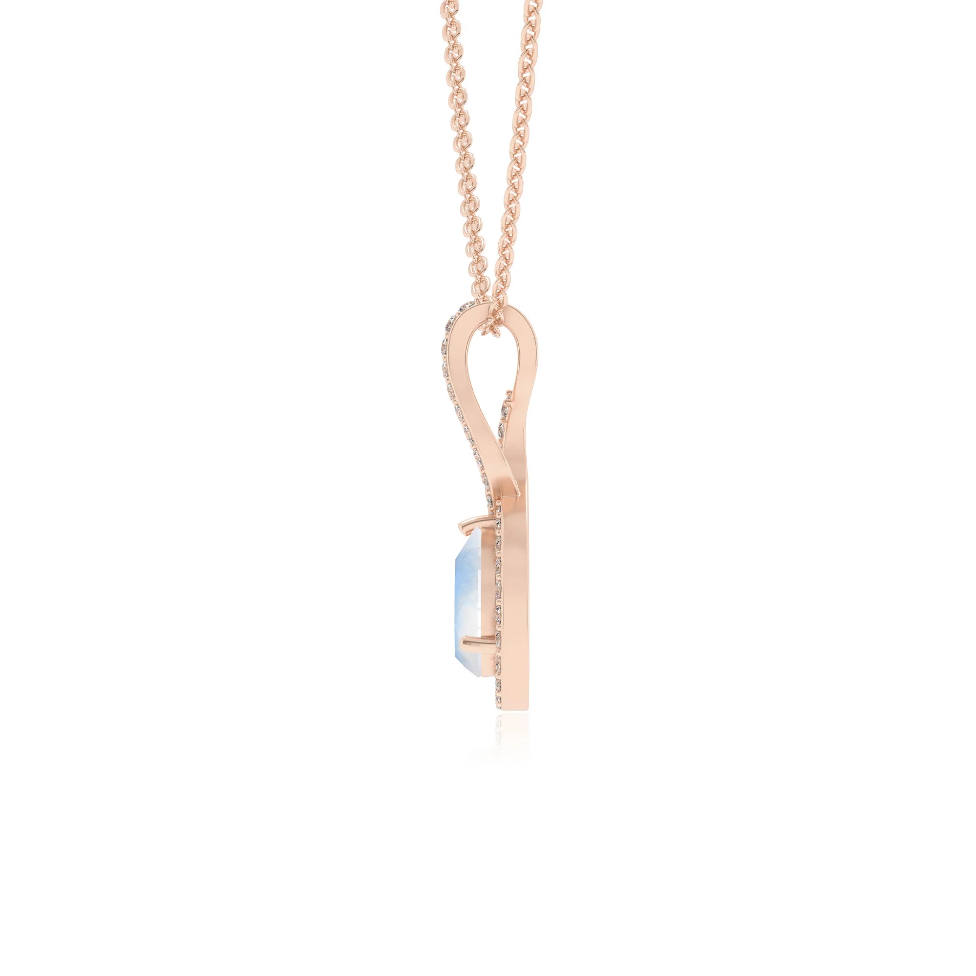 natural rainbow-moonstone pear necklaces in rose gold 