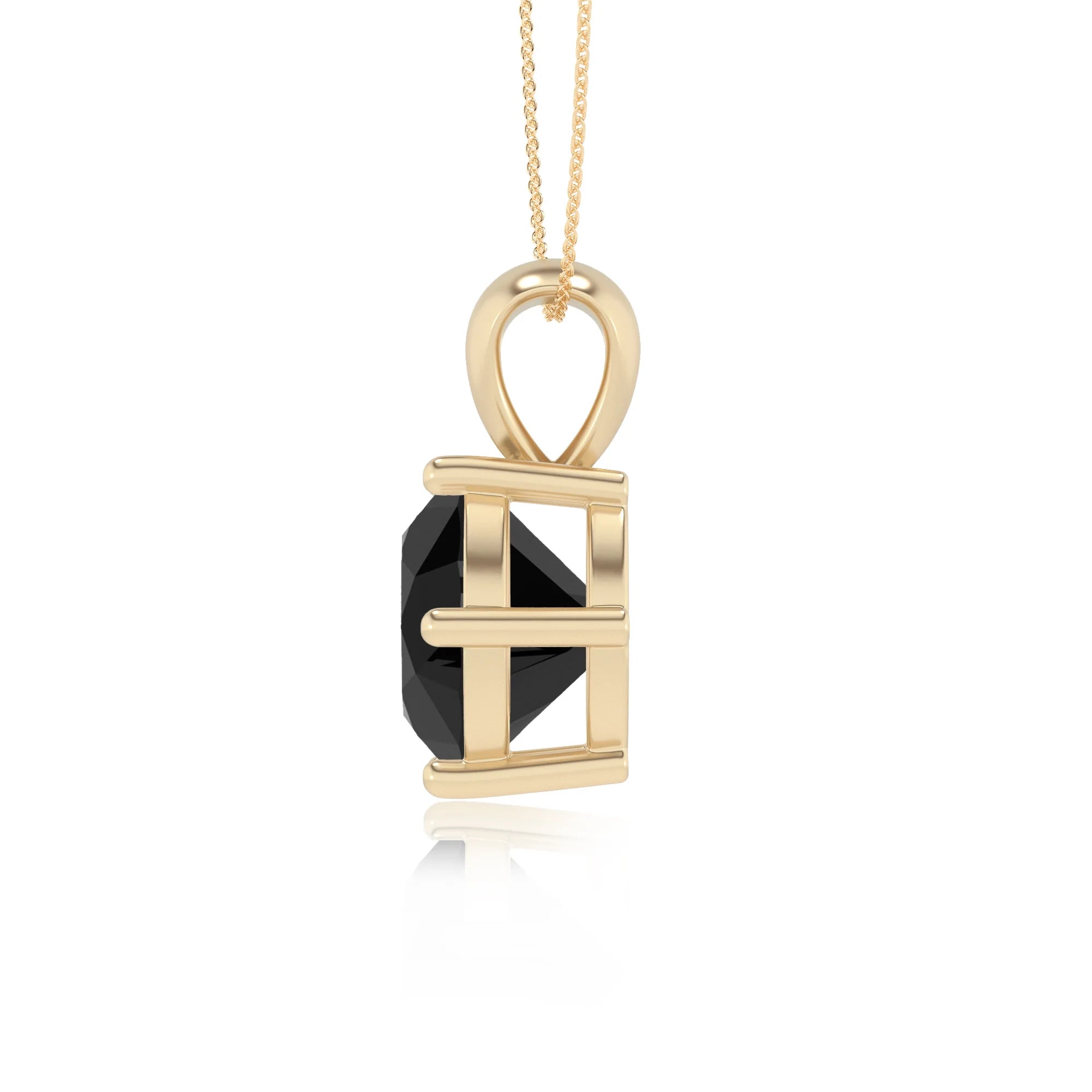 natural black-onyx round solitaire necklaces in yellow gold 