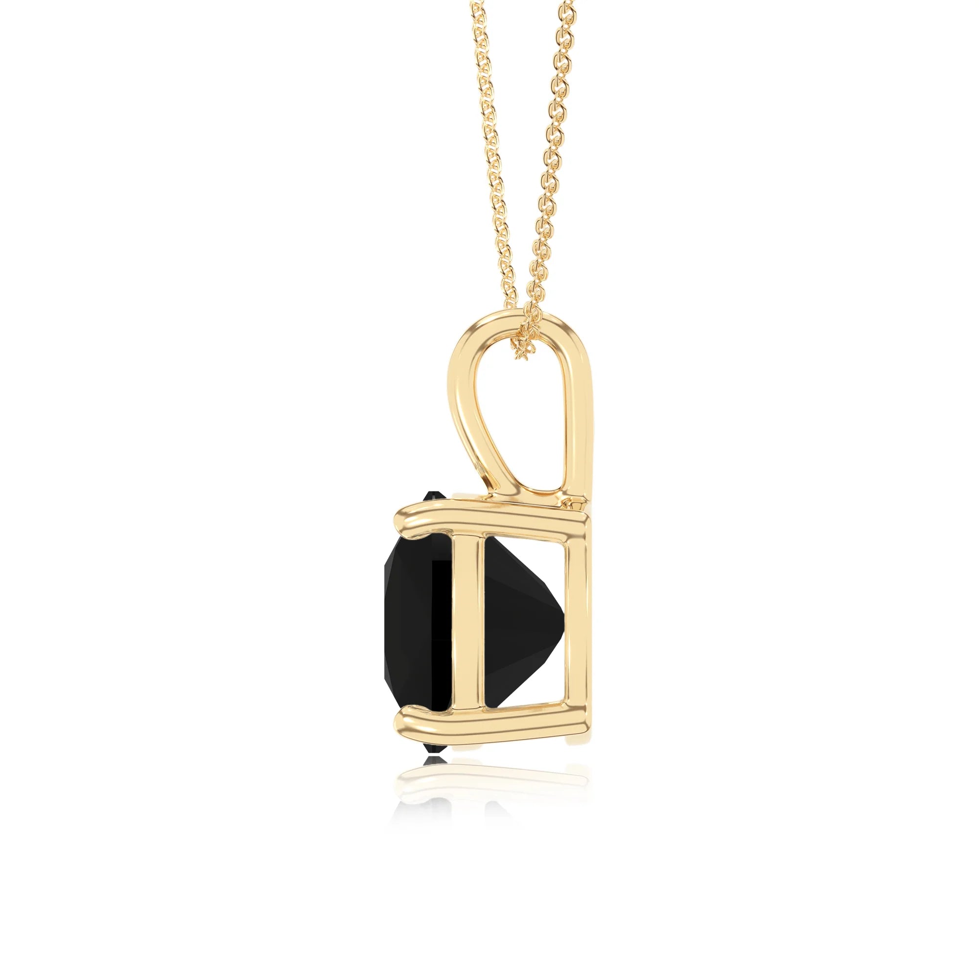 natural black-onyx cushion solitaire necklaces in yellow gold 