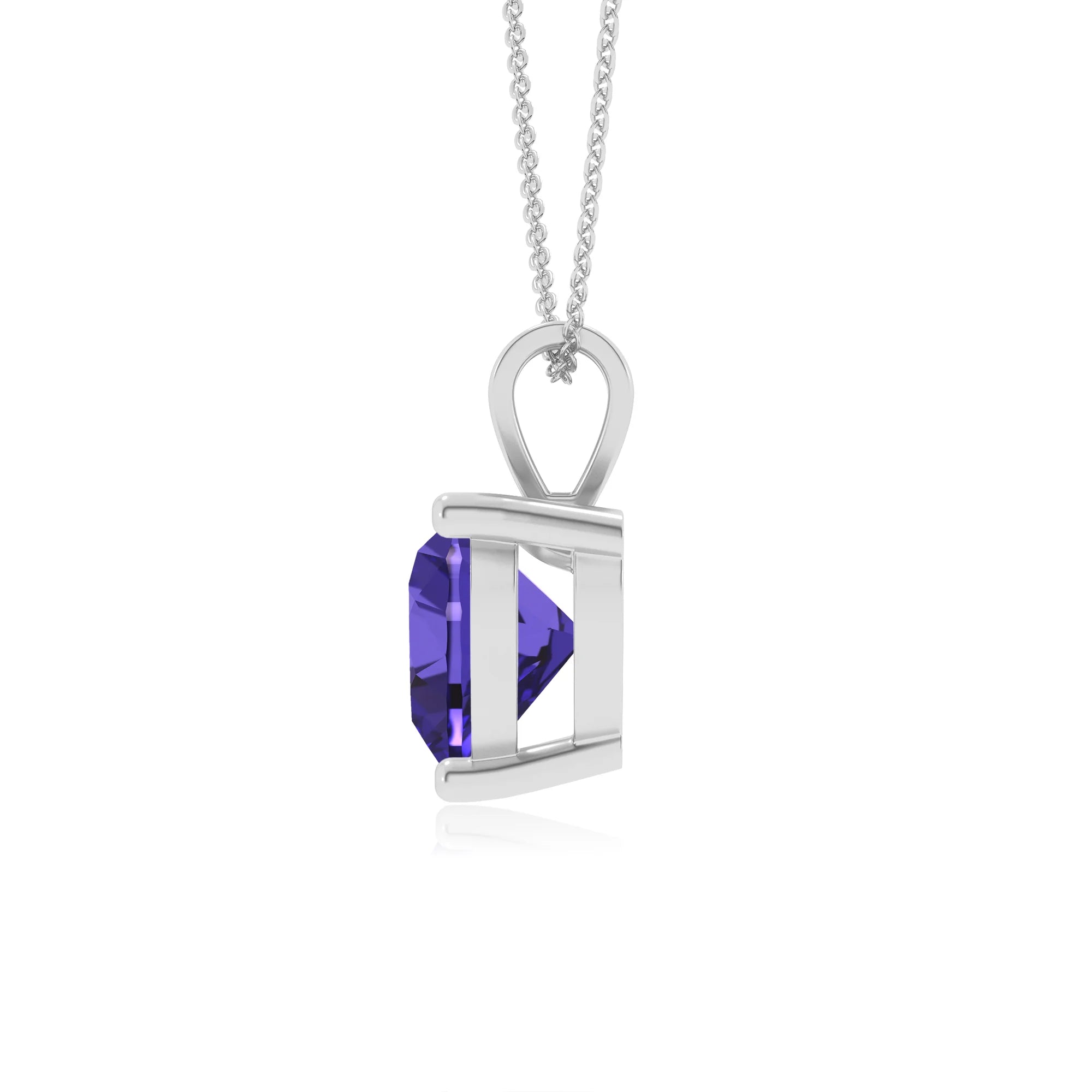 lab grown tanzanite heart solitaire v-bale necklaces in platinum 