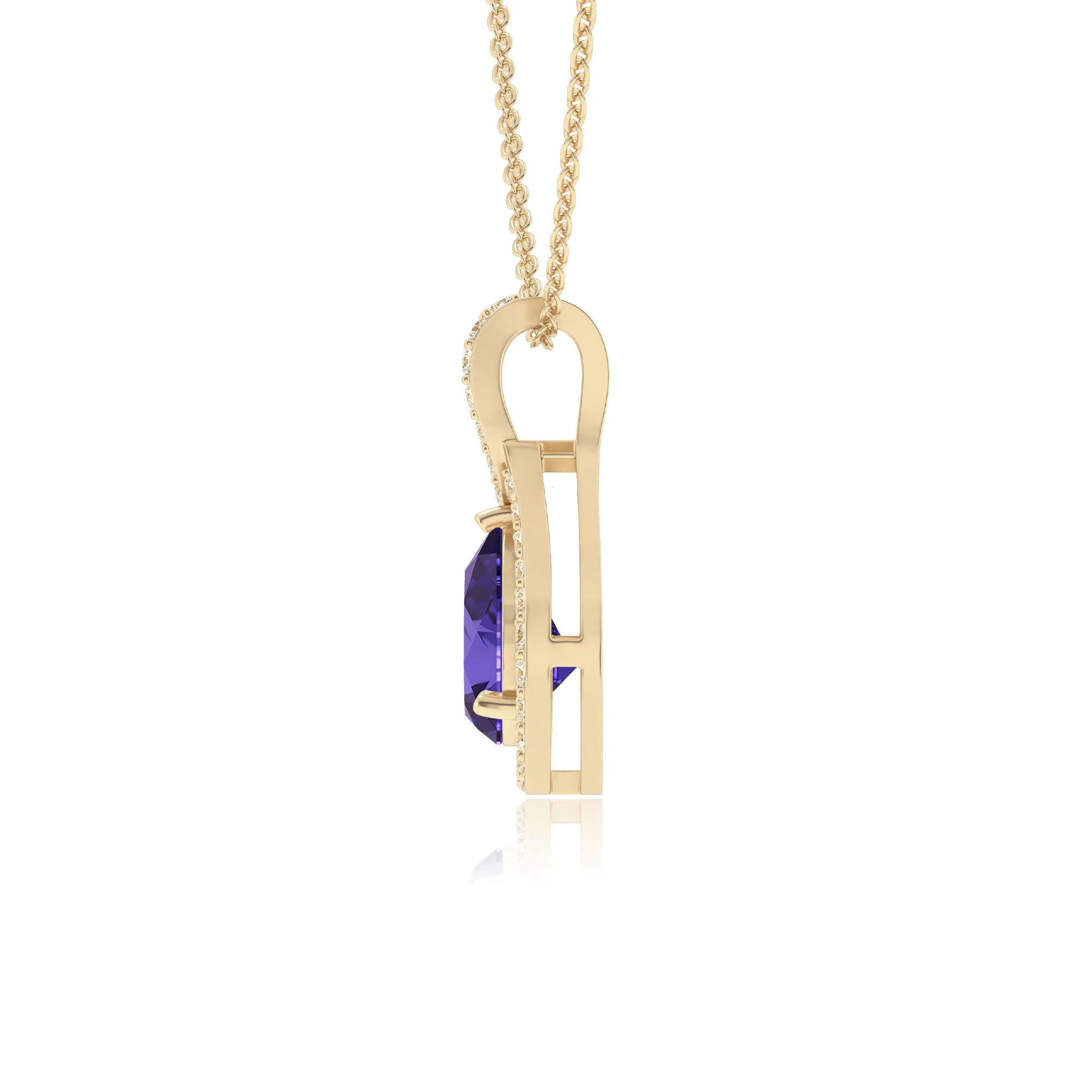 lab grown amethyst pear solitaire necklaces in yellow gold 