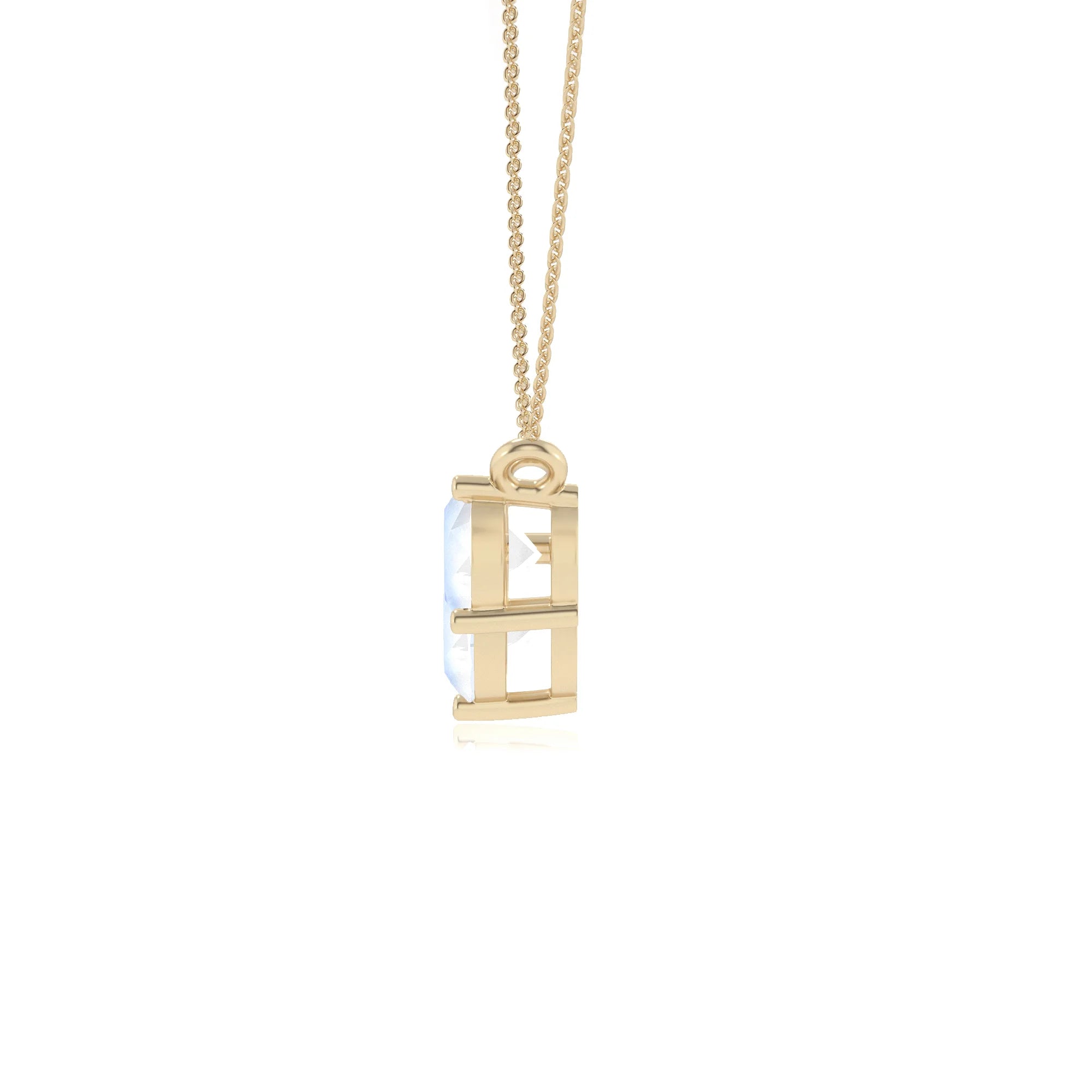 natural rainbow-moonstone round solitaire v-bale necklaces in yellow gold 