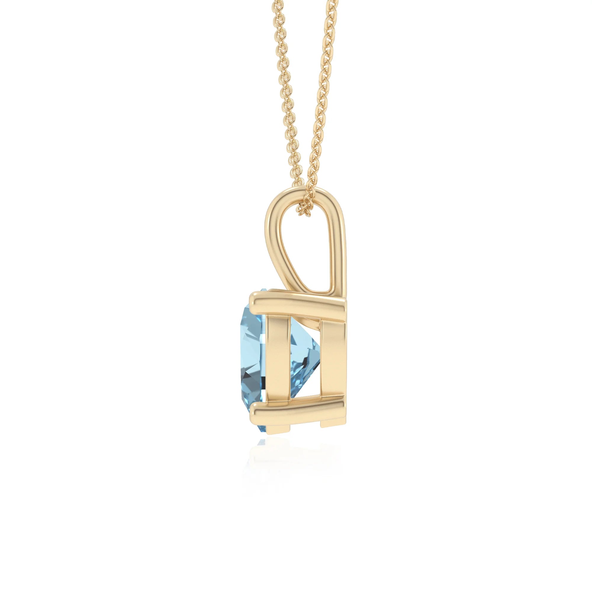 lab grown aquamarine heart solitaire necklaces in yellow gold 