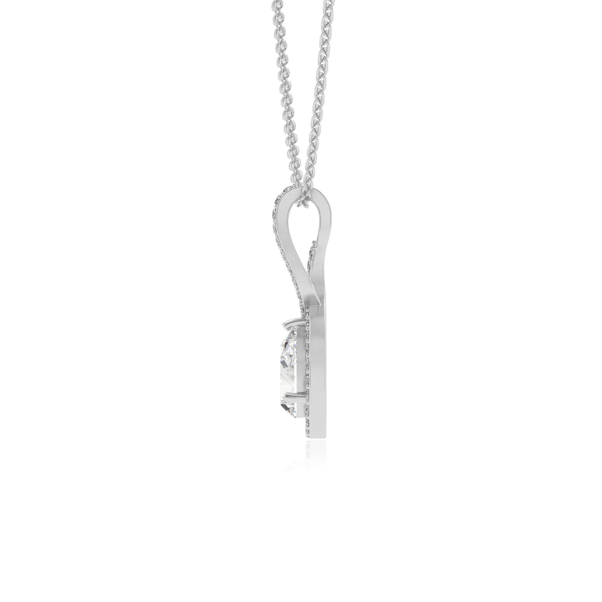 lab grown moissanite pear necklaces in white gold 