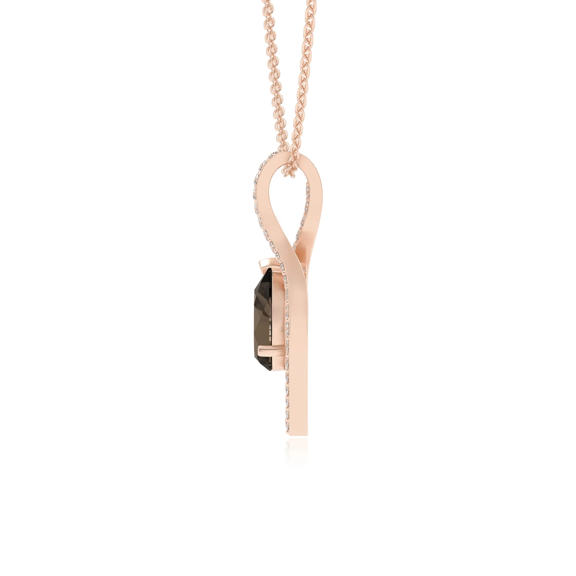 natural smoky-quartz pear infinity necklaces in rose gold 
