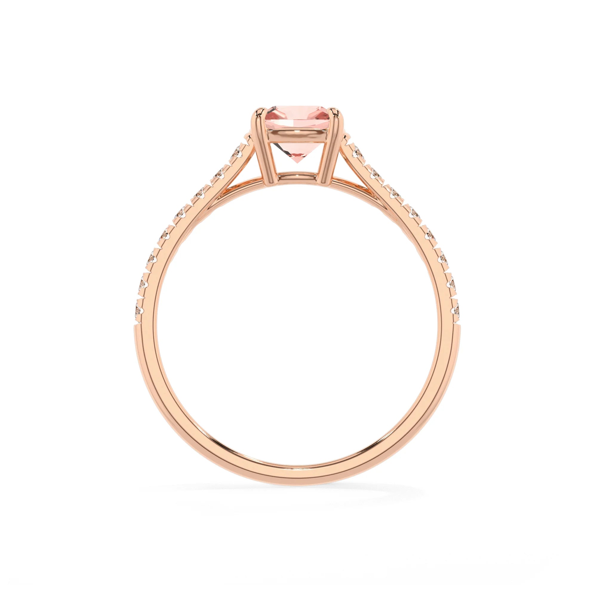 lab grown morganite cushion half eternity solitaire engagement rings in rose gold 