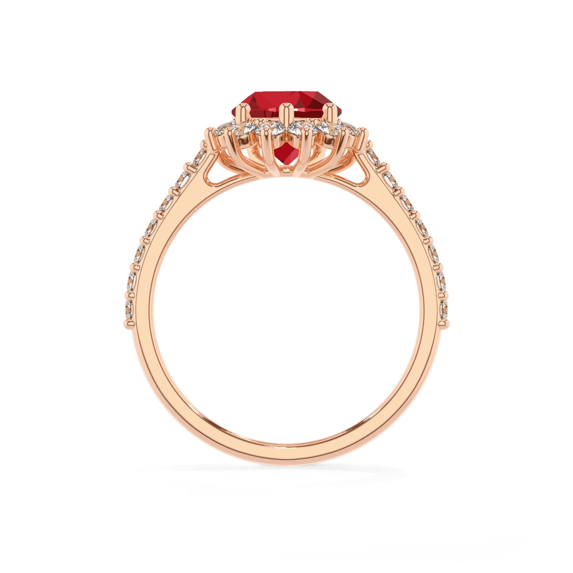 lab grown ruby pear solitaire rings in rose gold 