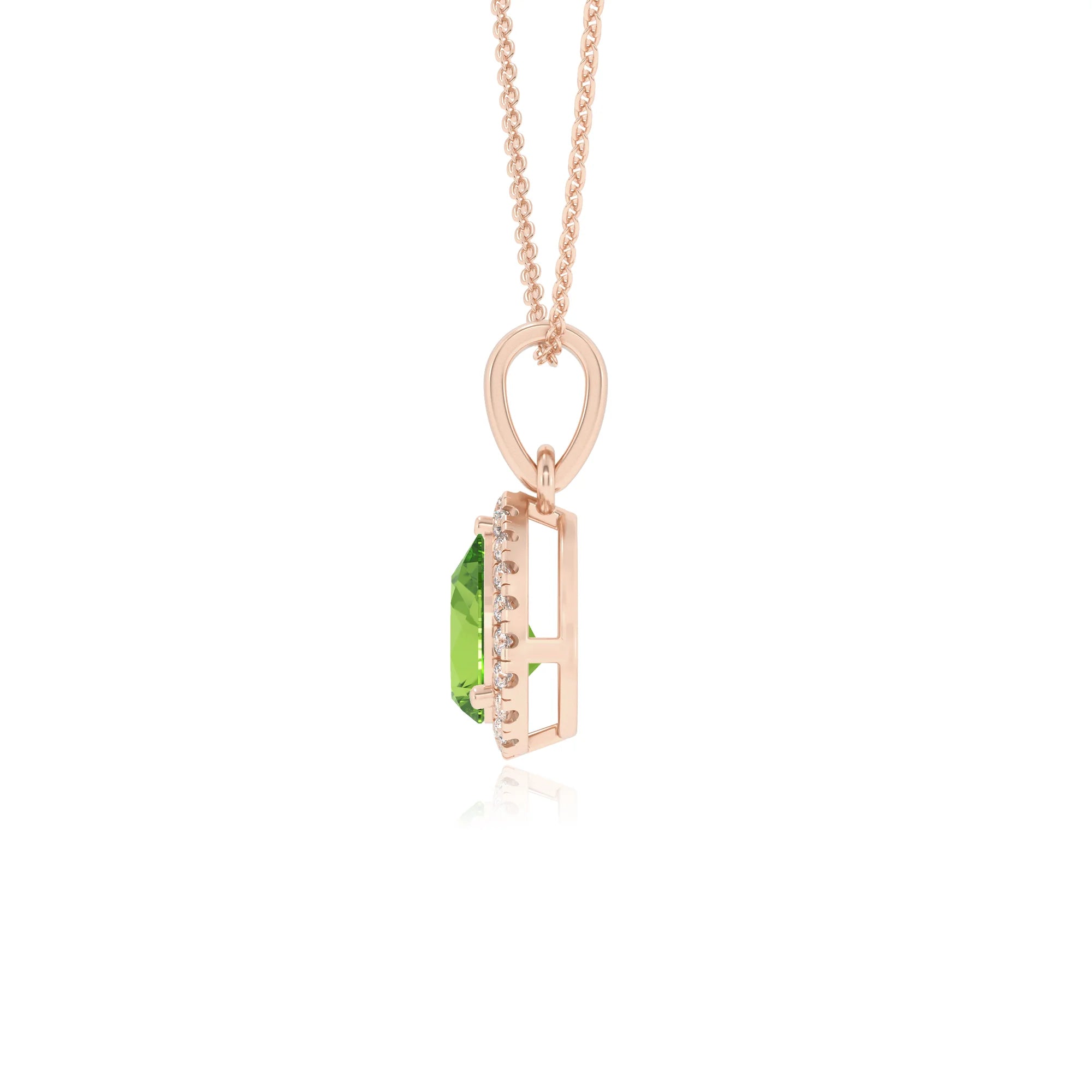 natural peridot pear solitaire necklaces in rose gold 