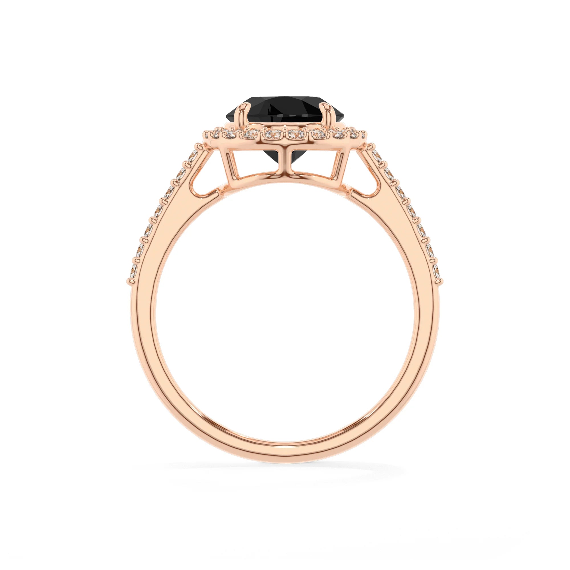 natural black-onyx round solitaire rings in rose gold 