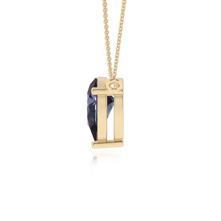 lab grown alexandrite pear solitaire necklaces in yellow gold 