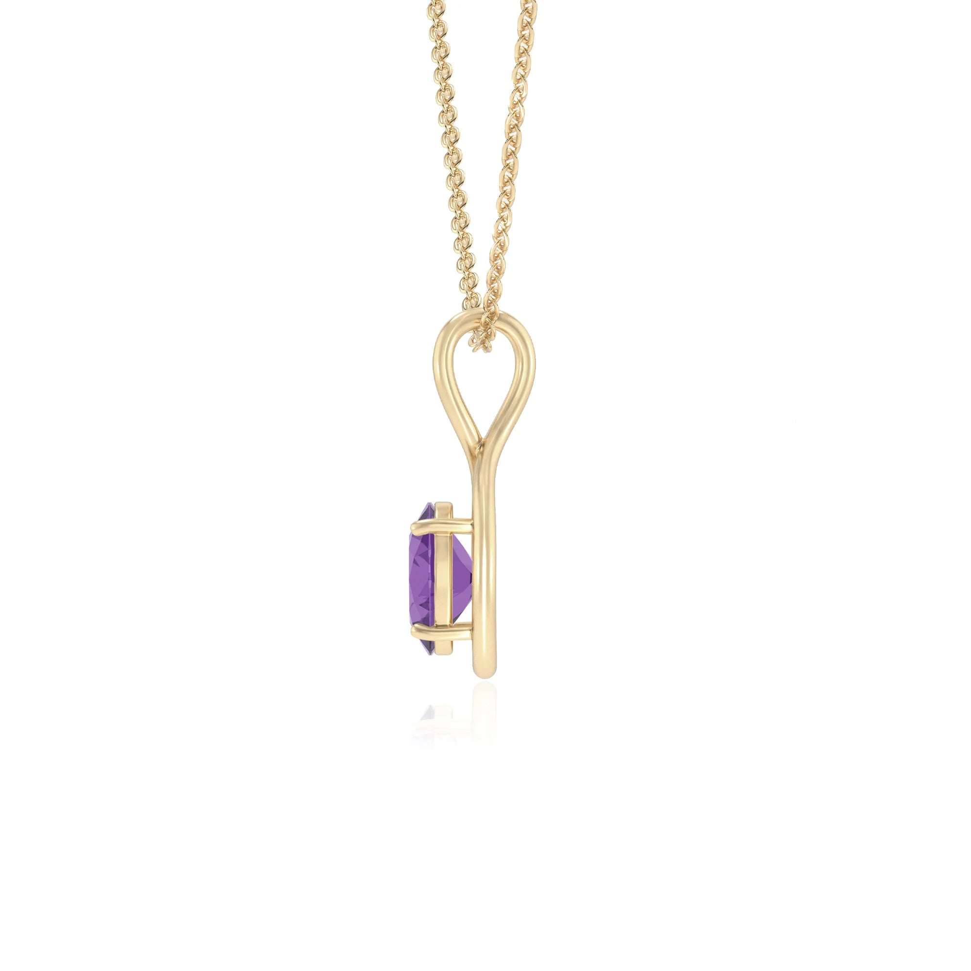 lab grown amethyst oval solitaire necklaces in yellow gold 