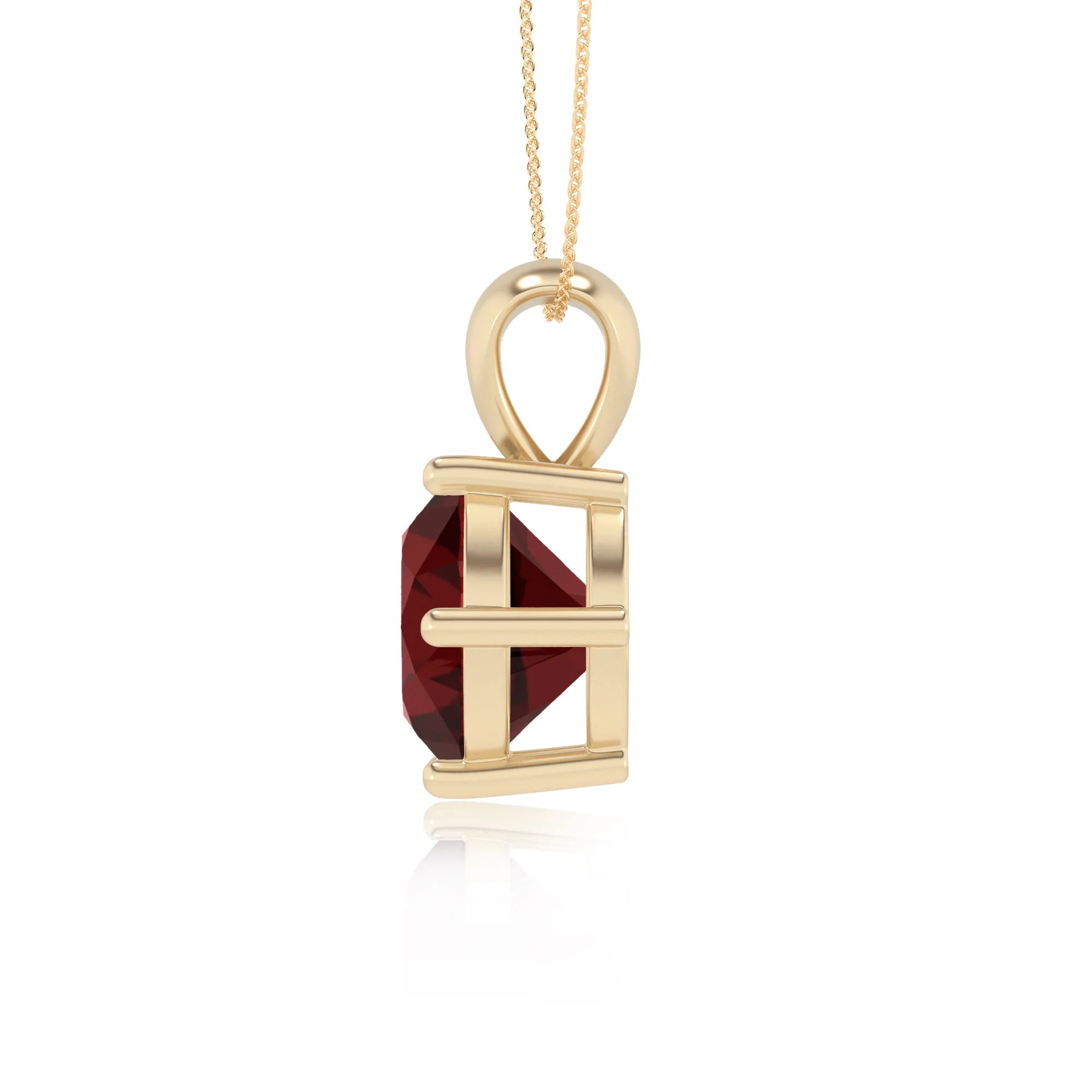 natural garnet round solitaire necklaces in yellow gold 