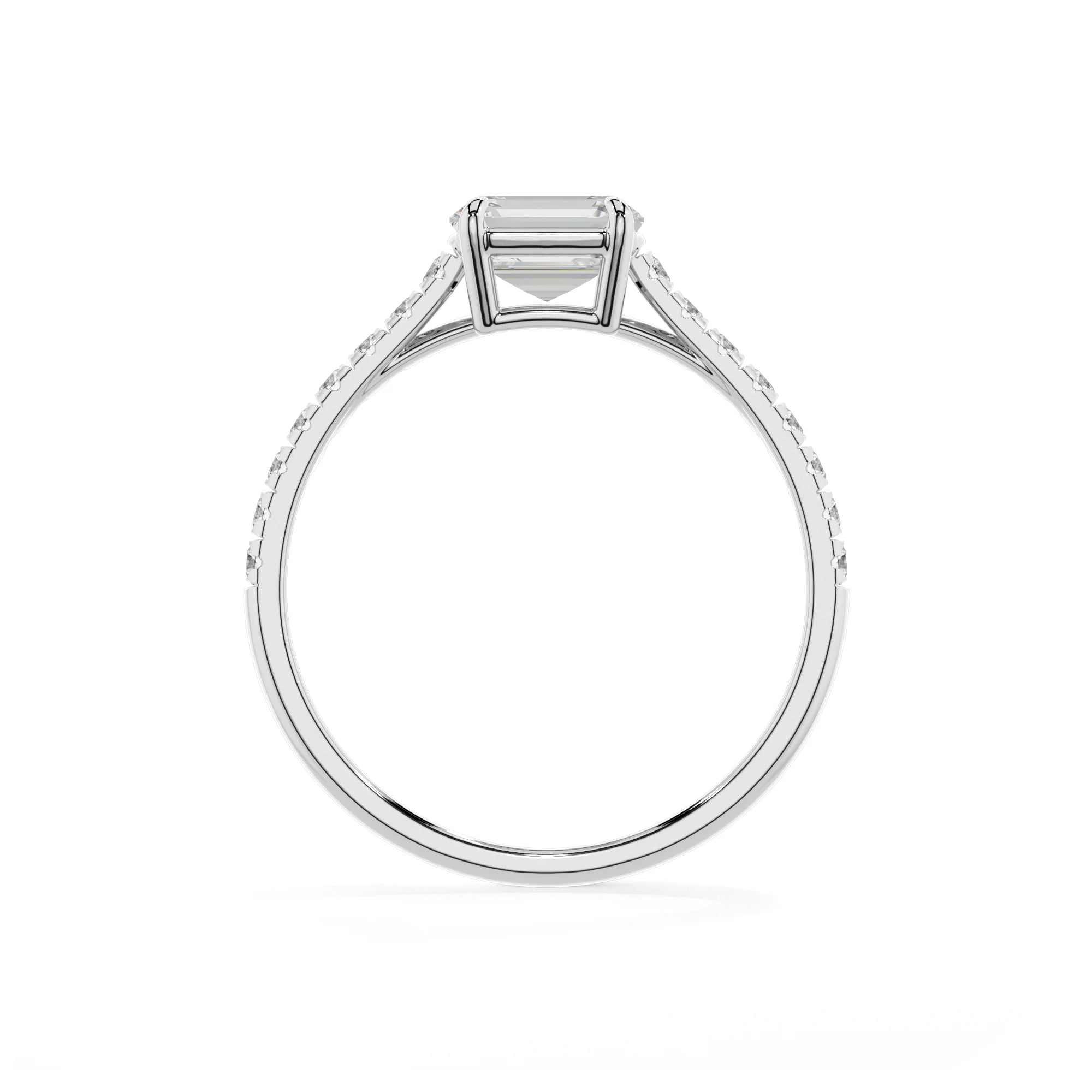 lab grown moissanite emerald cut half eternity solitaire engagement rings in sterling silver 
