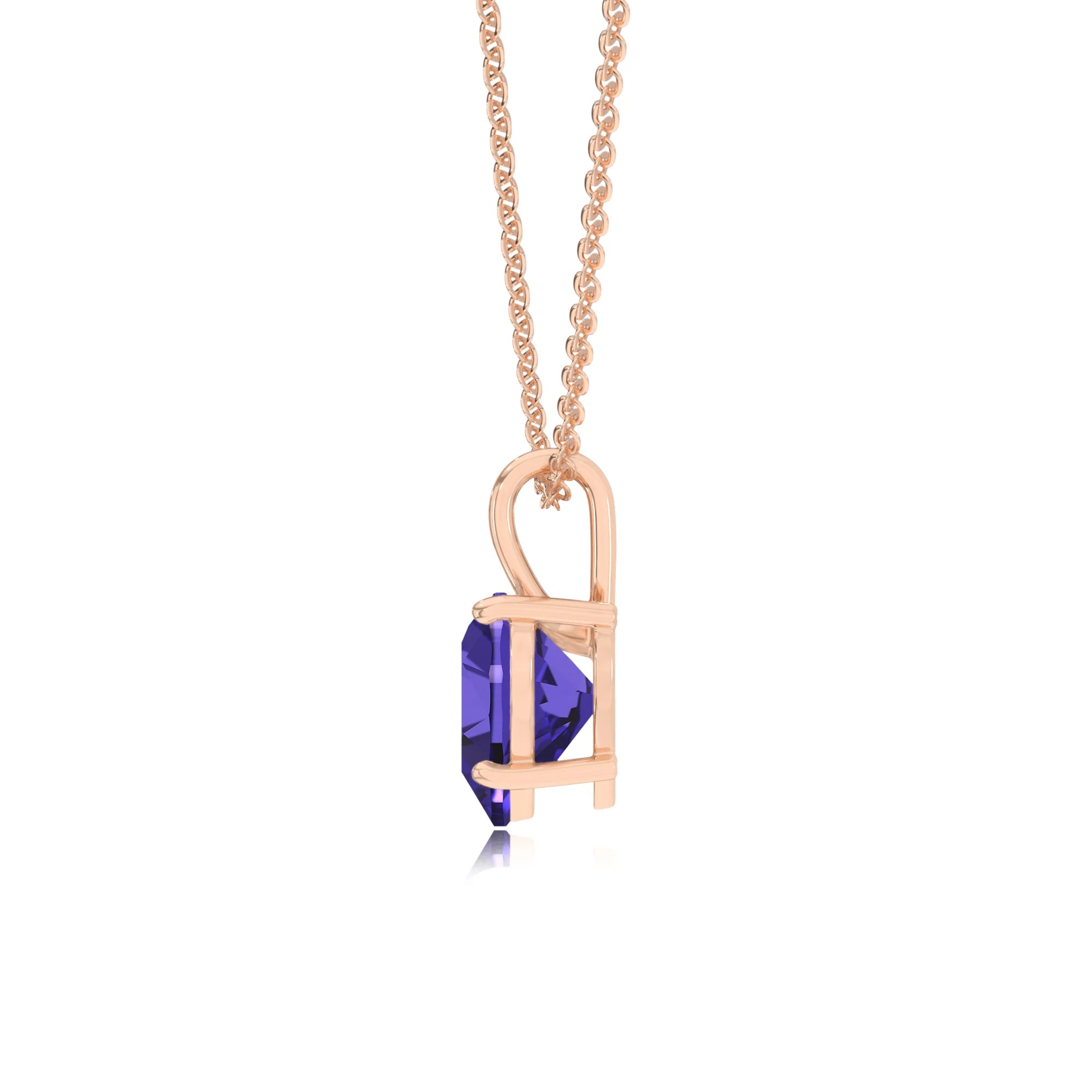 lab grown tanzanite heart solitaire necklaces in rose gold 