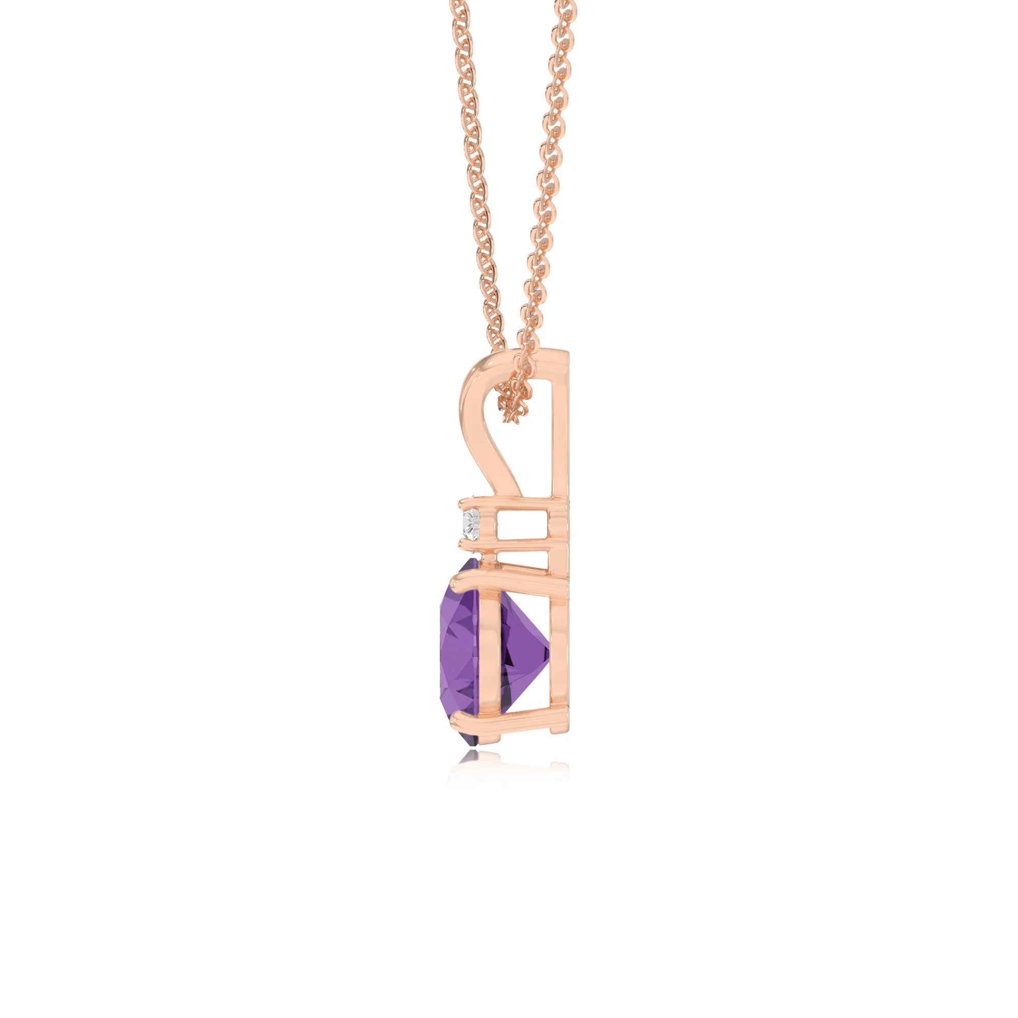 lab grown amethyst round solitaire v-bale necklaces in rose gold 