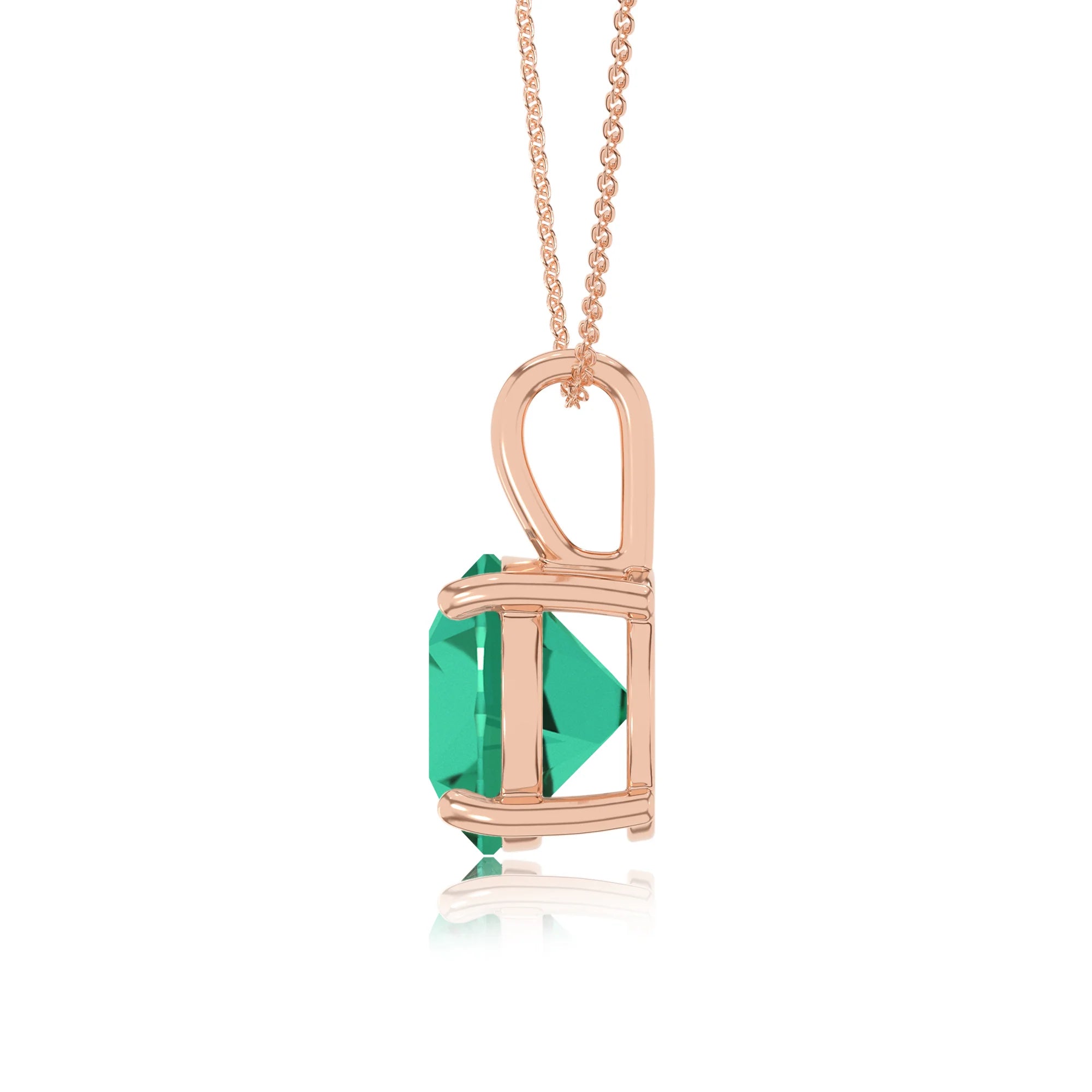 lab grown emerald round solitaire necklaces in rose gold 