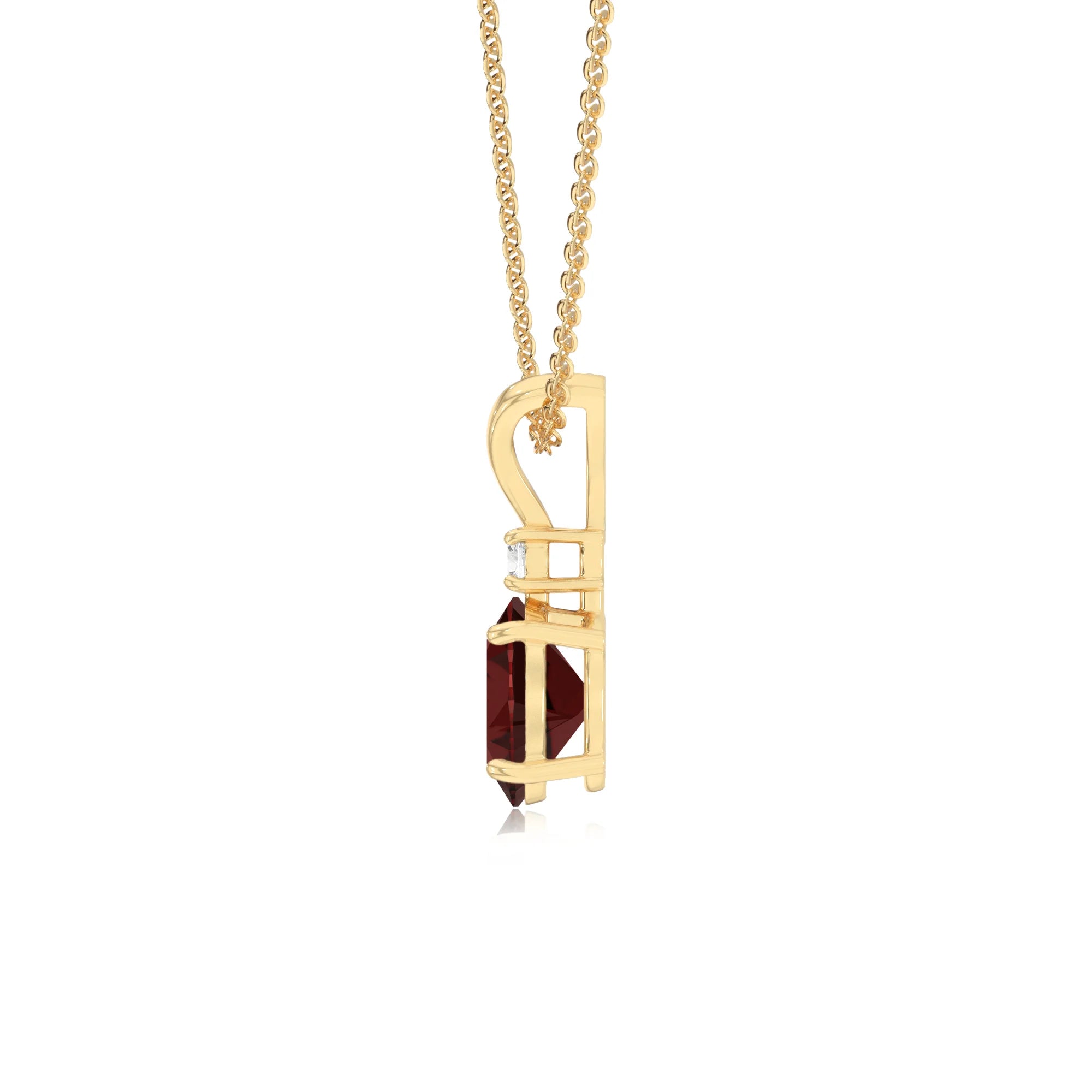 natural garnet oval solitaire v-bale necklaces in yellow gold 