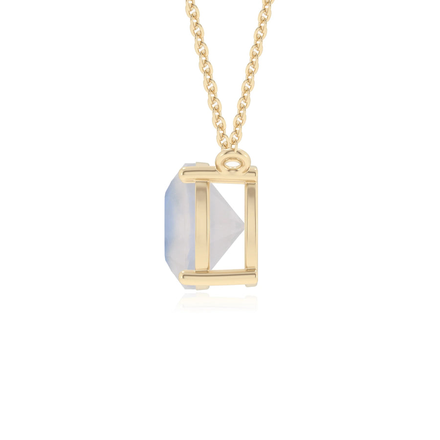 natural rainbow-moonstone cushion solitaire necklaces in yellow gold 