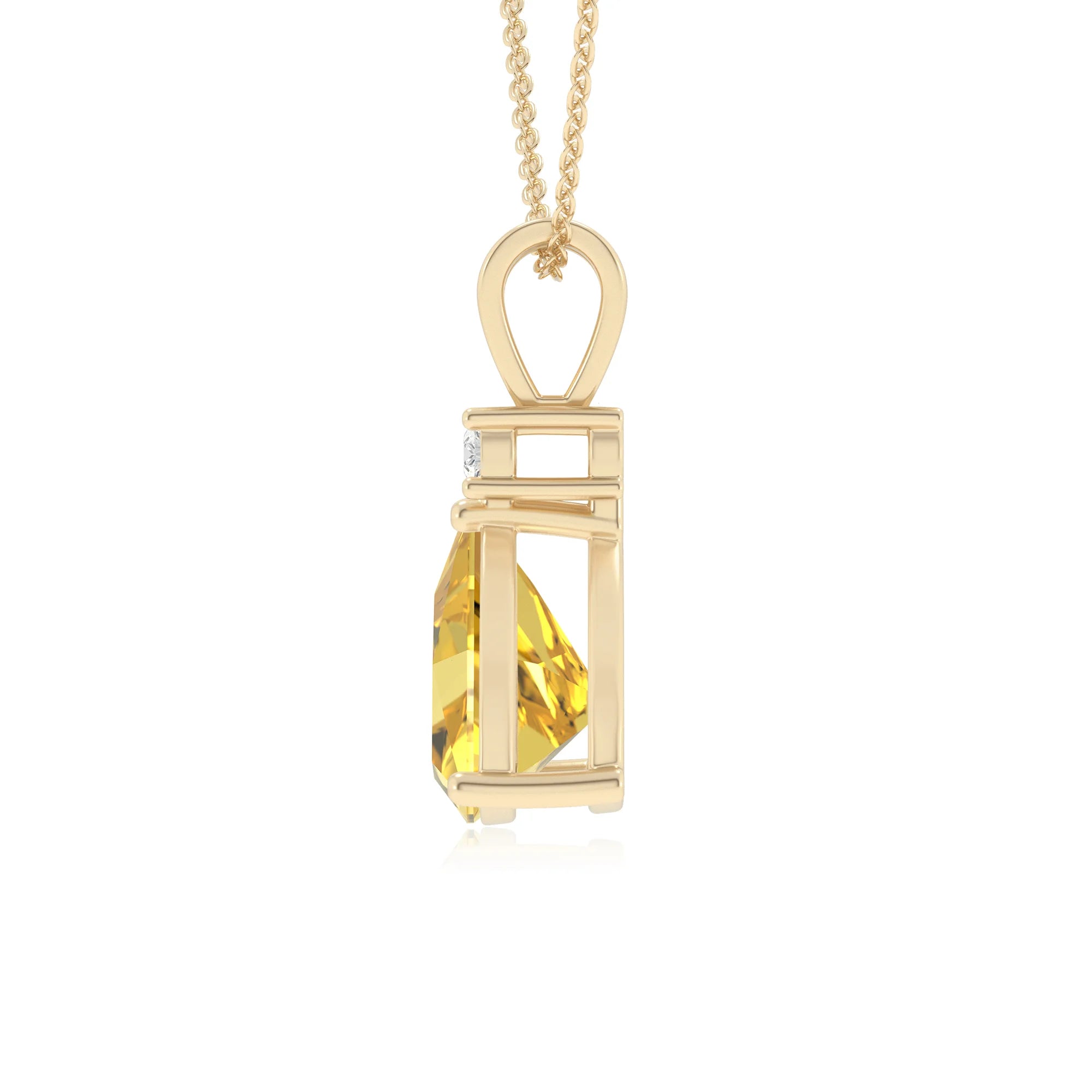 lab grown yellow-sapphire trillion solitaire v-bale necklaces in yellow gold 