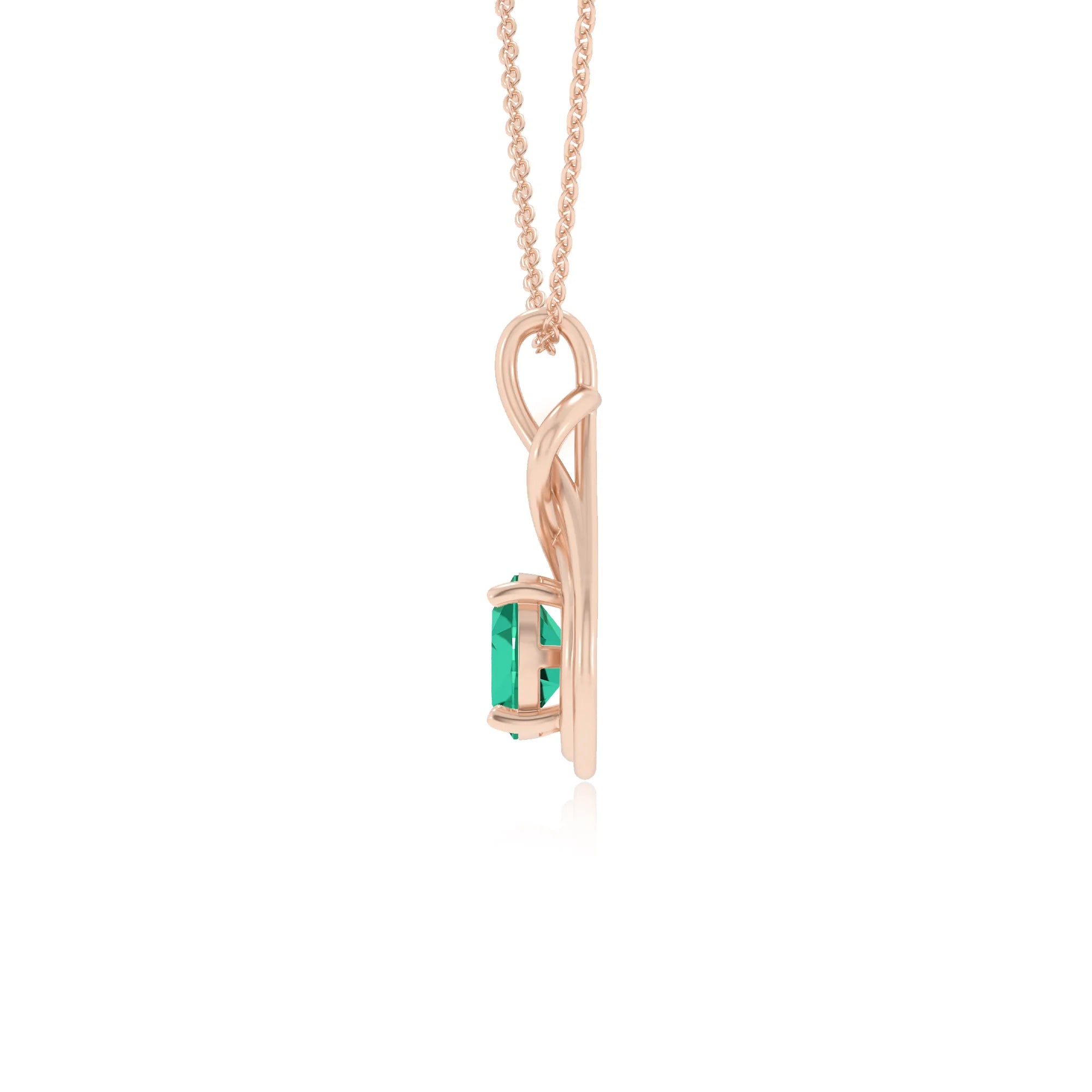 lab grown emerald round solitaire necklaces in rose gold 