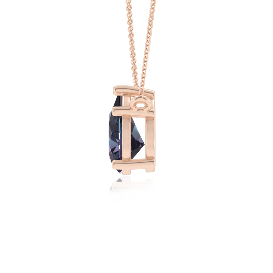 lab grown alexandrite pear solitaire necklaces in rose gold 