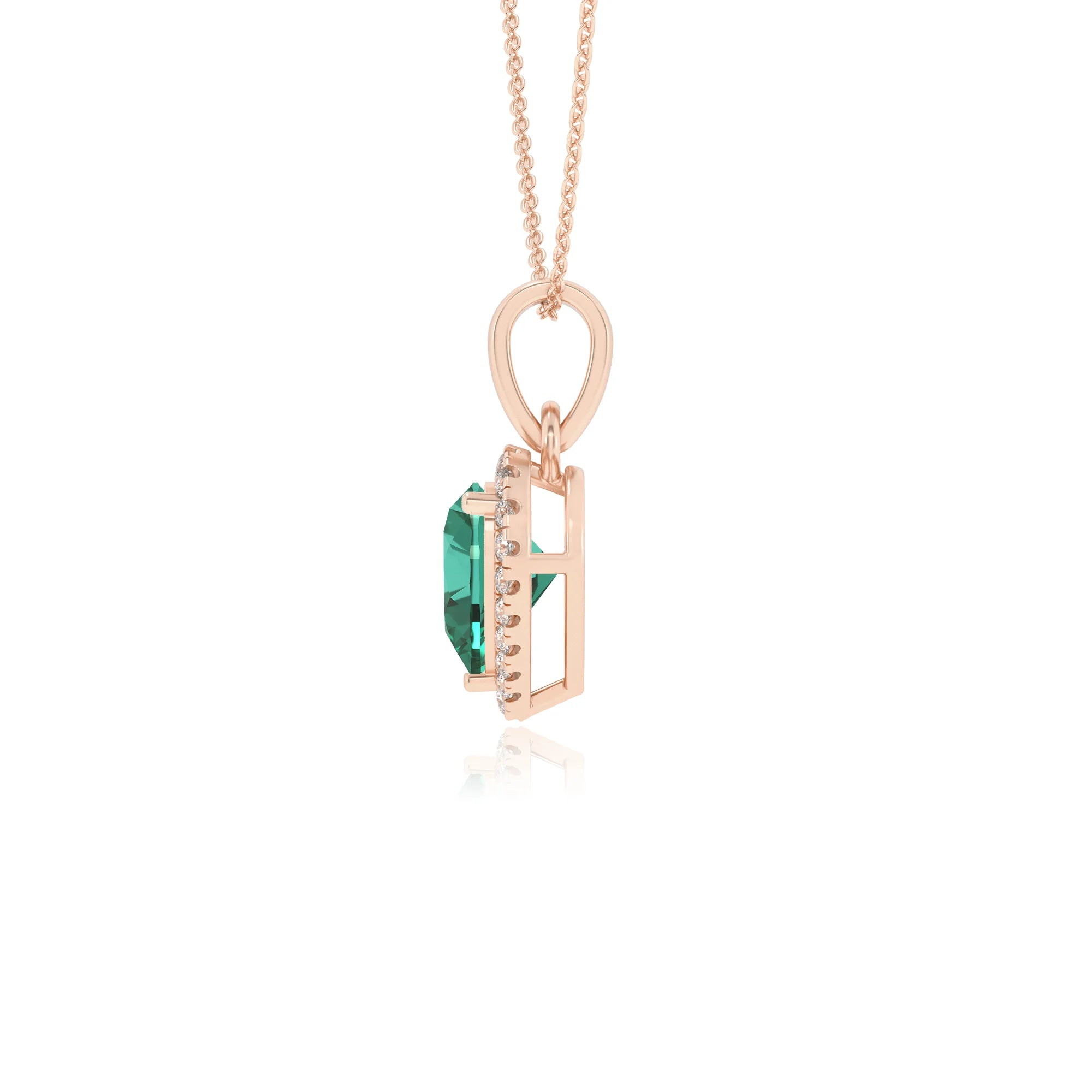 lab grown emerald heart solitaire necklaces in rose gold 